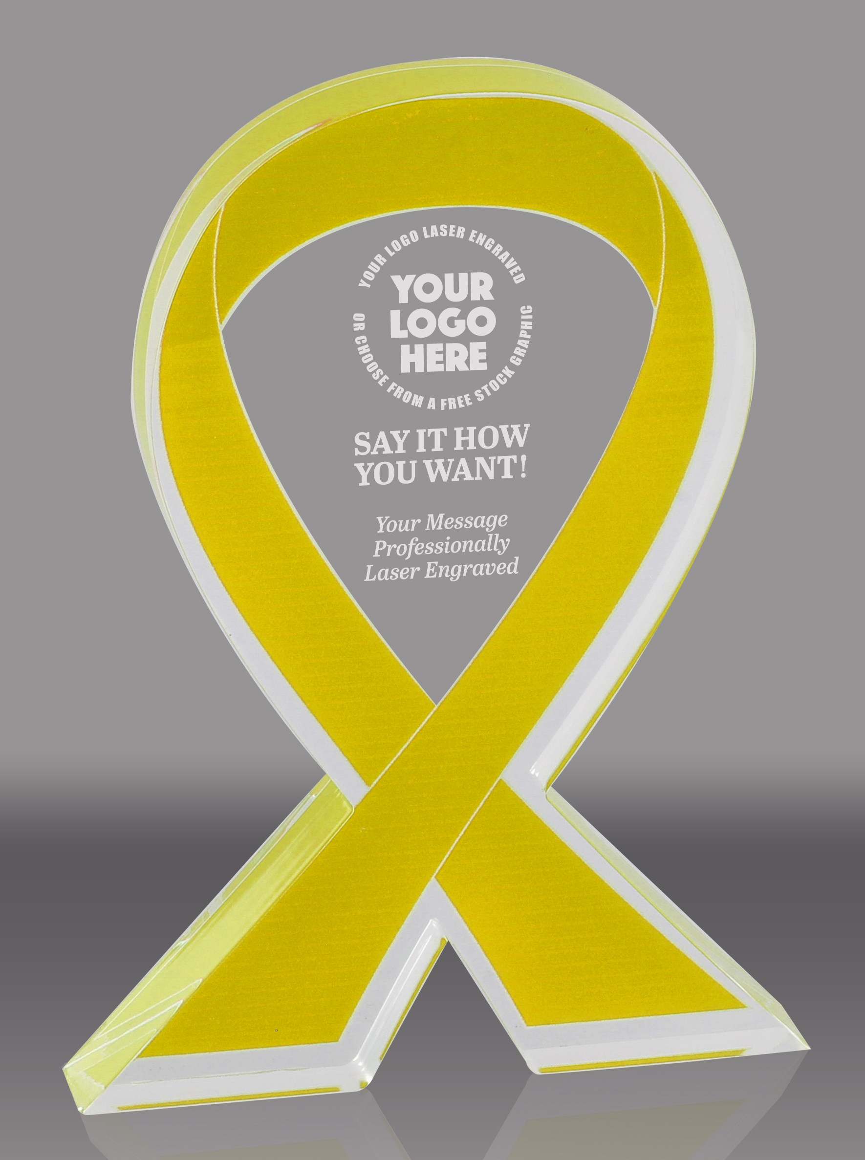 Yellow Awareness Ribbon Acrylic Award - 6 inch