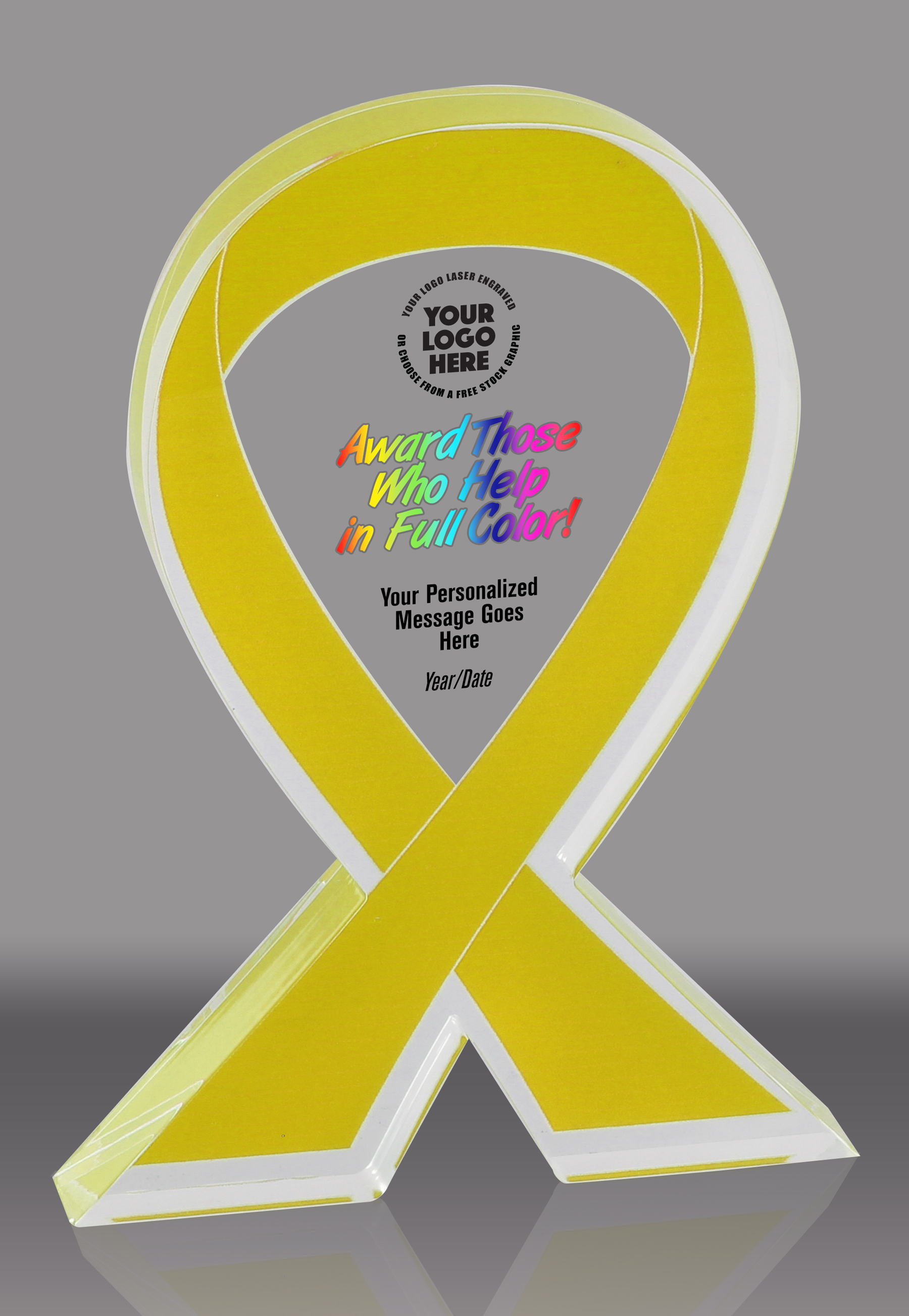 Custom Yellow Awareness Ribbon Acrylic Award - 7 inch