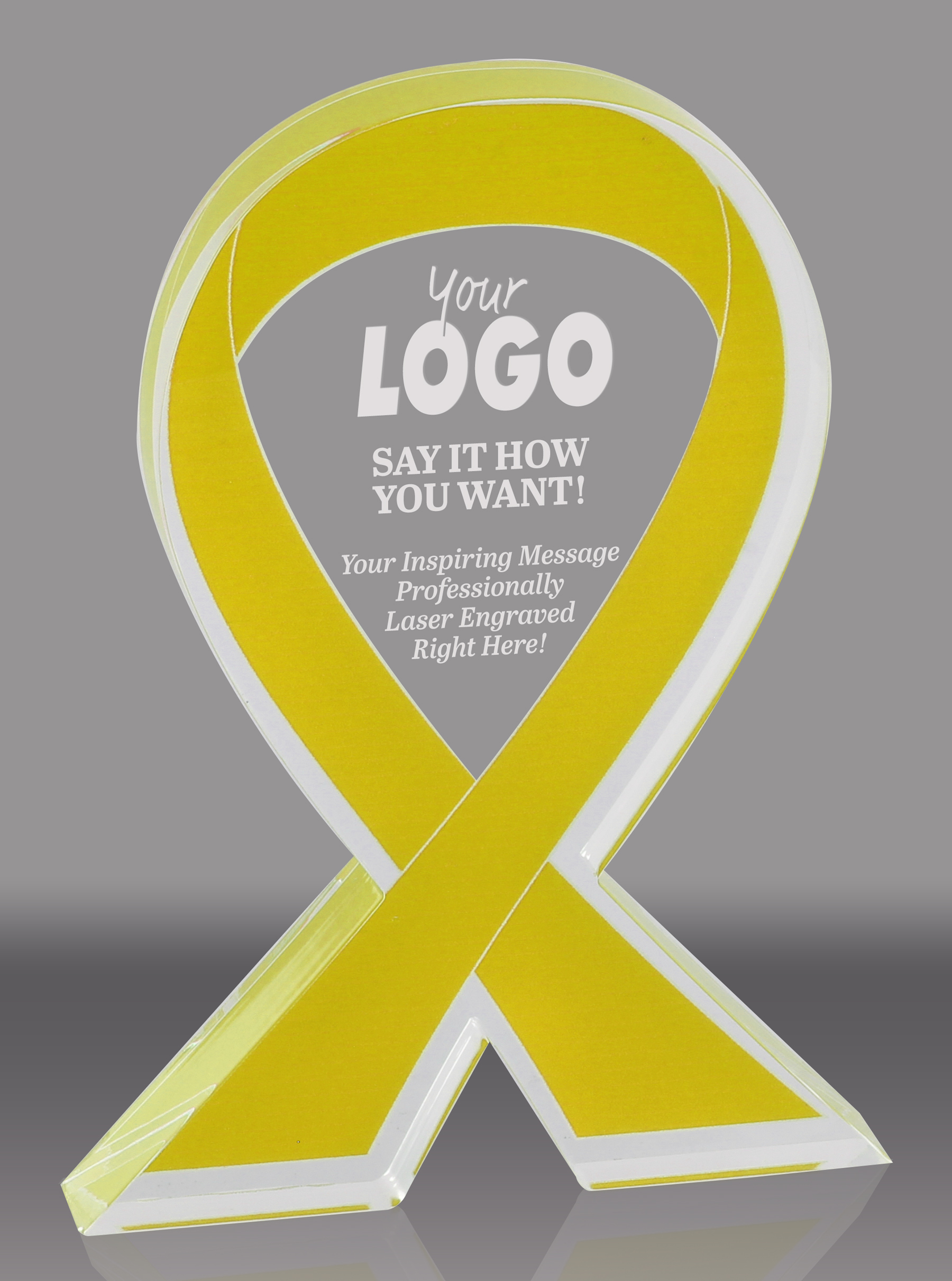 Yellow Awareness Ribbon Acrylic Award - 7 inch