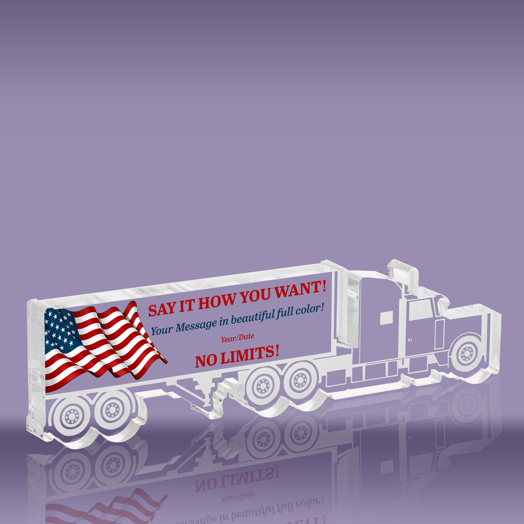 Conventional Tractor Trailer Acrylic Award - 12.5 inch Color