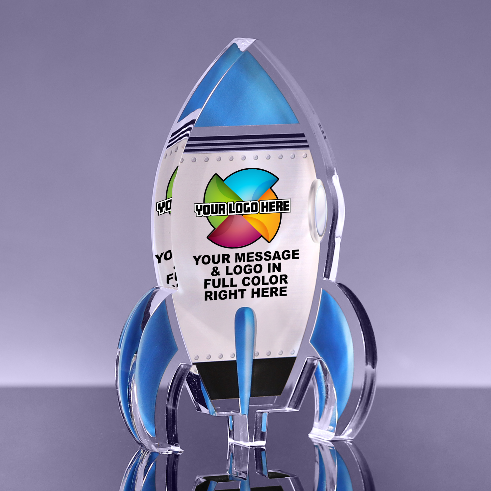 Blue Full Color Rocket Acrylic Award - 5 inch