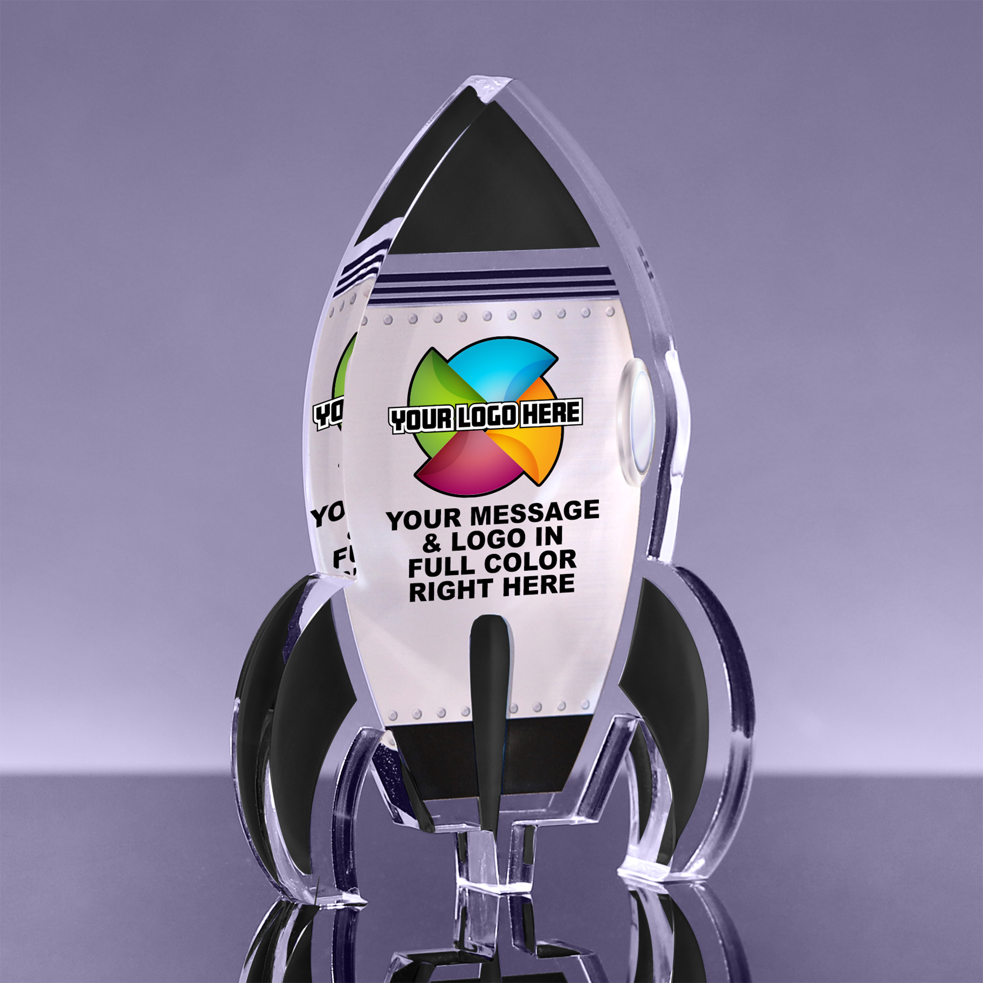 Black Full Color Rocket Acrylic Award - 6 inch