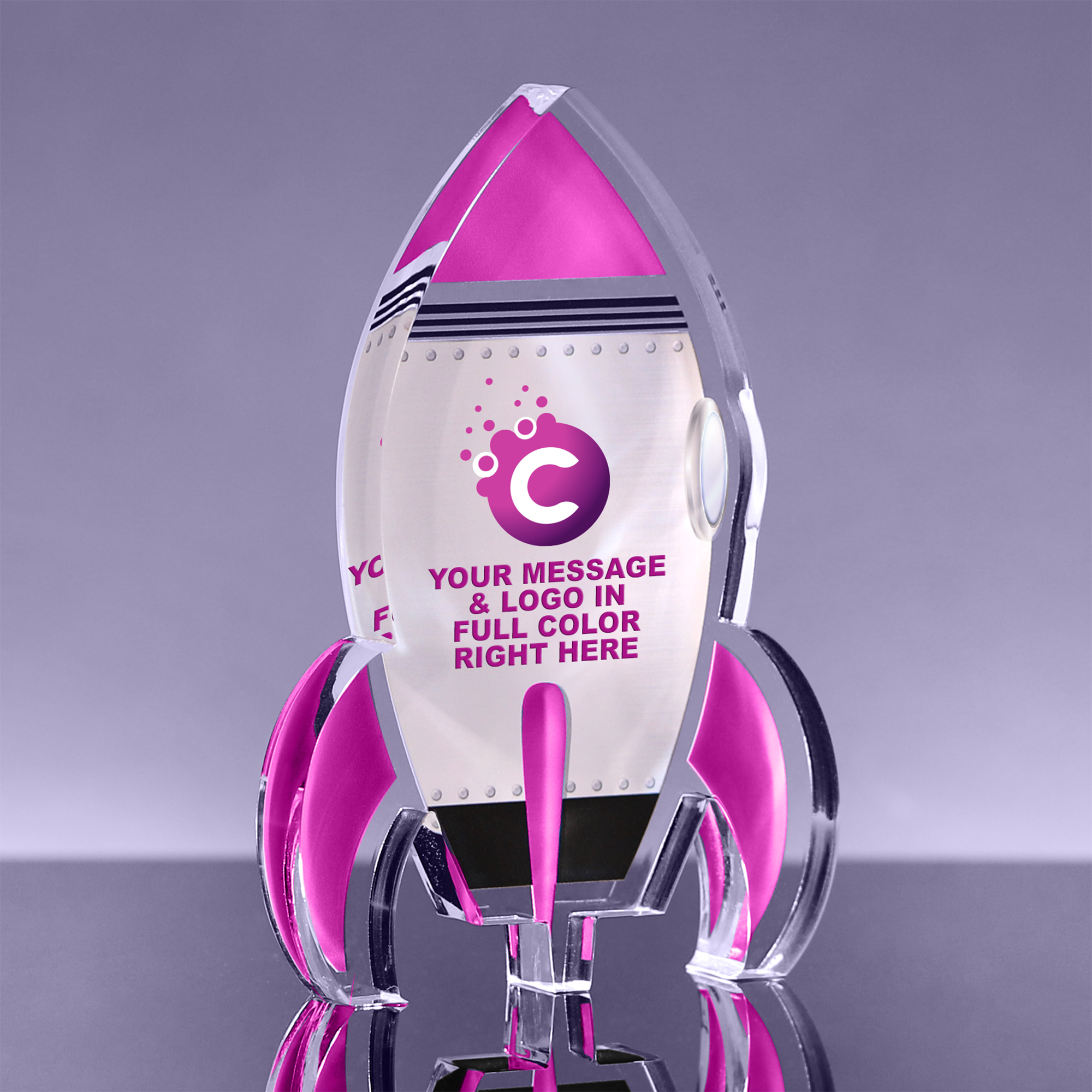 Pink Full Color Rocket Acrylic Award - 6 inch