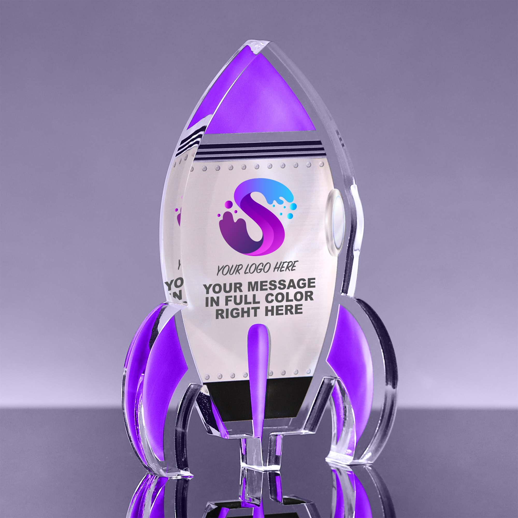 Purple Full Color Rocket Acrylic Award - 6 inch