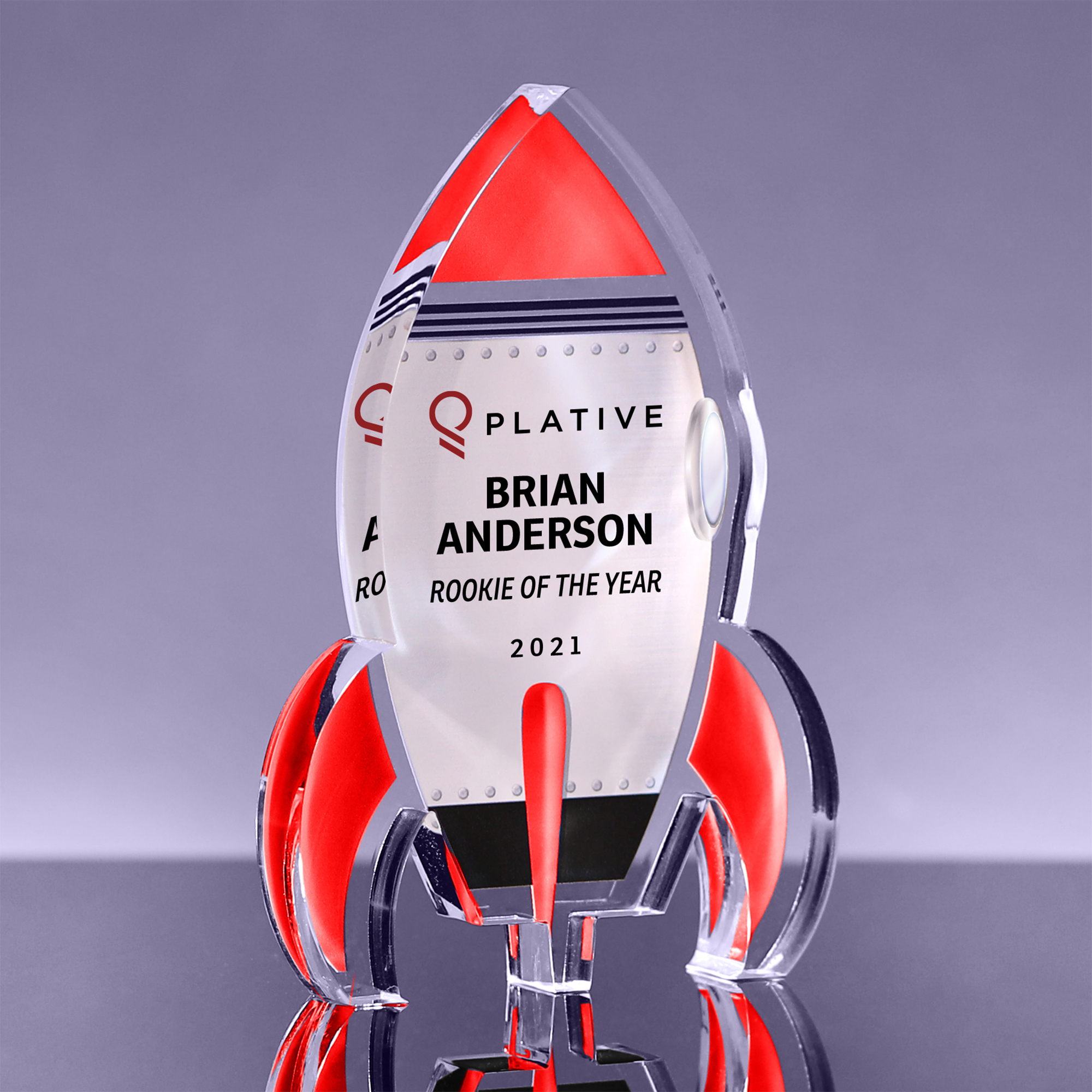 Red Full Color Rocket Acrylic Award - 6 inch