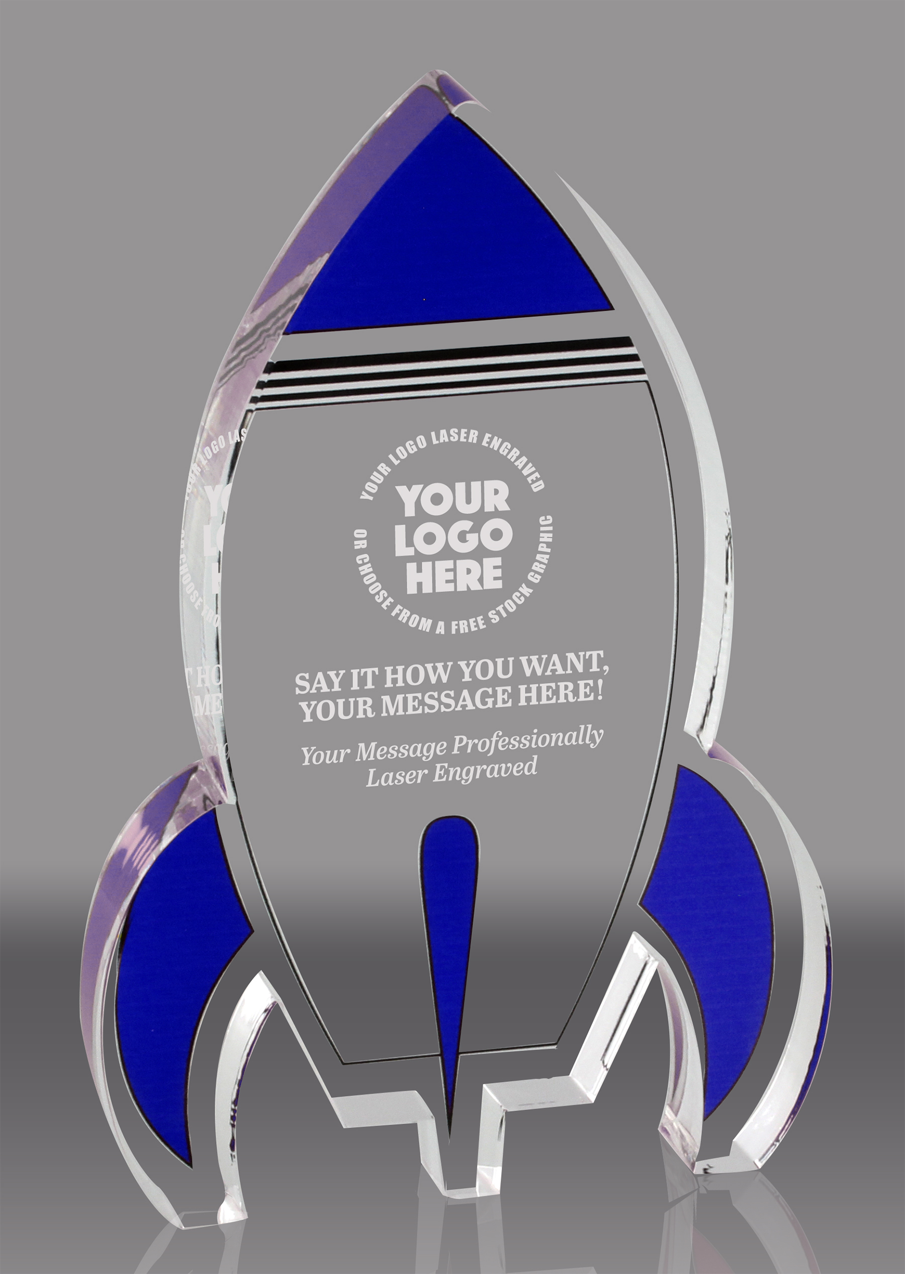 Blue Rocket Acrylic Award - 6 inch