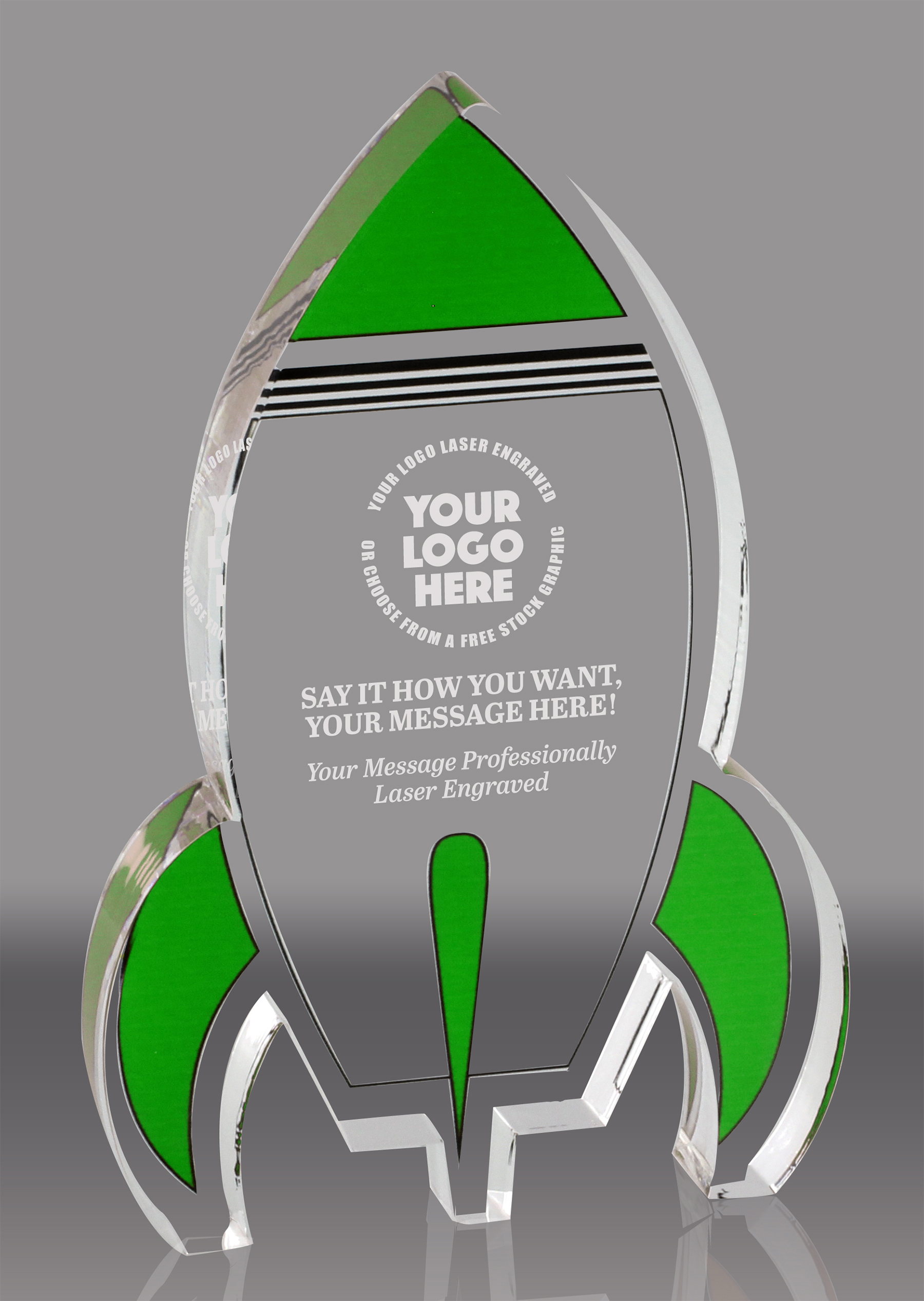 Green Rocket Acrylic Award - 6 inch