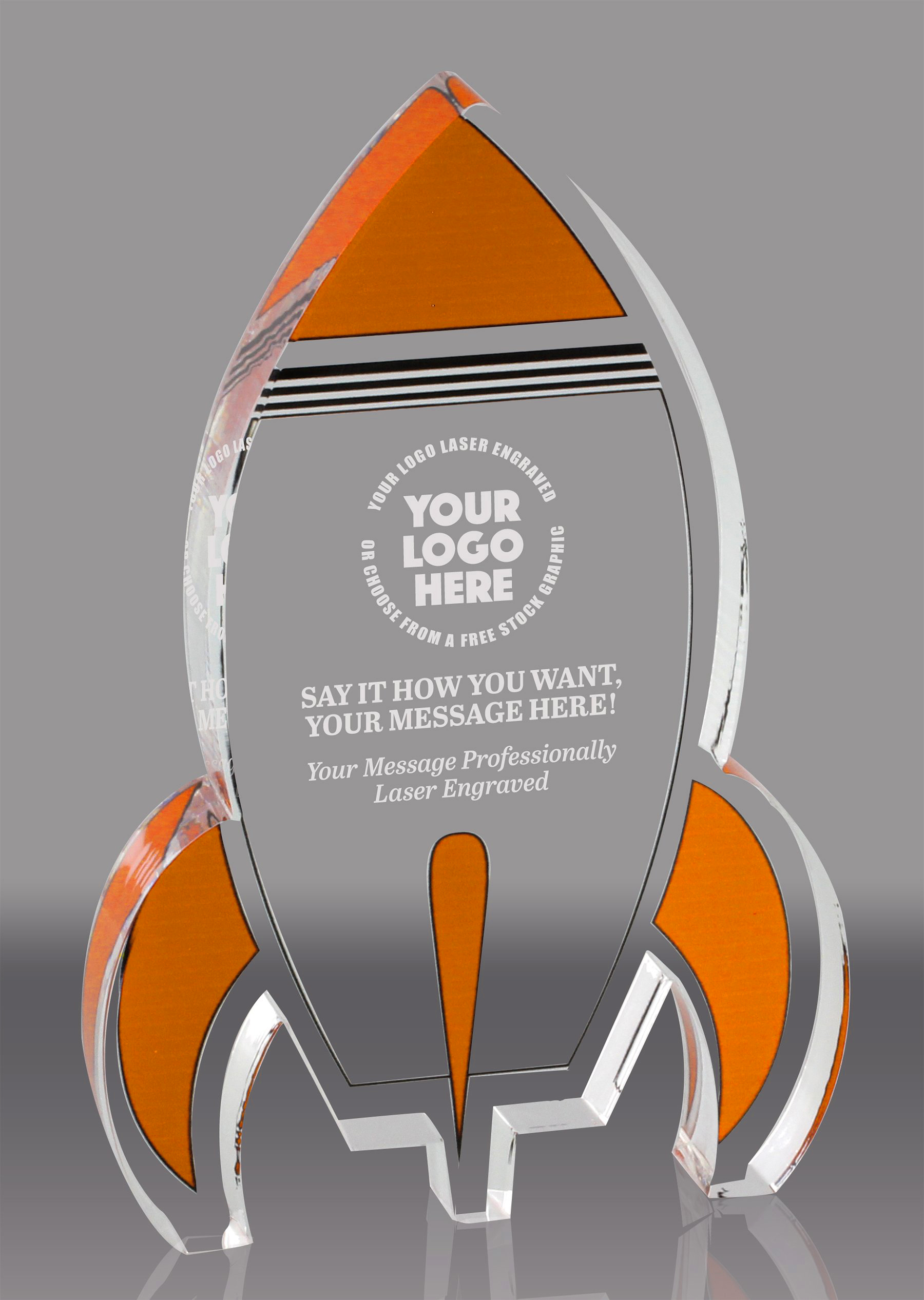 Orange Rocket Acrylic Award - 6 inch