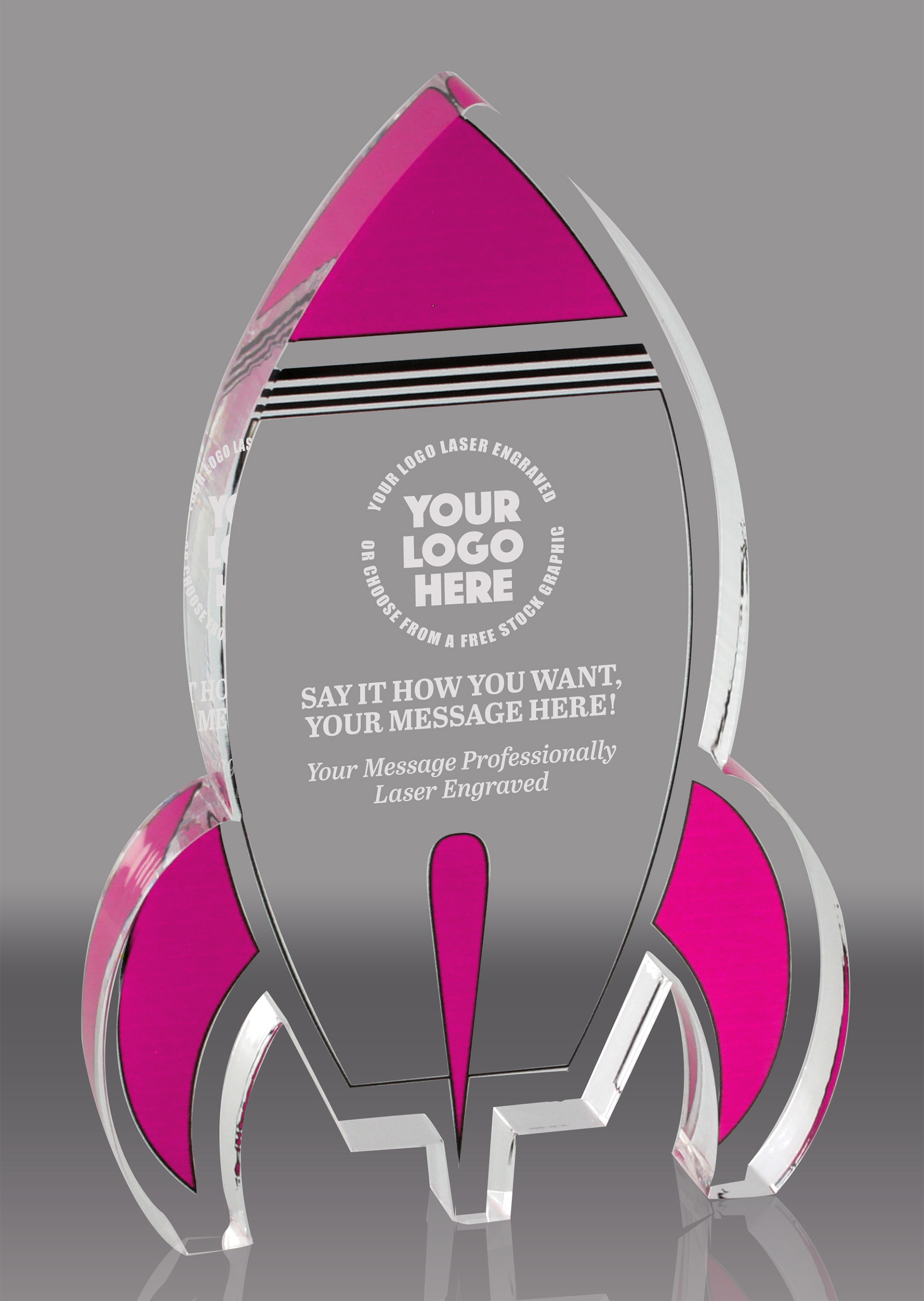 Pink Rocket Acrylic Award - 6 inch