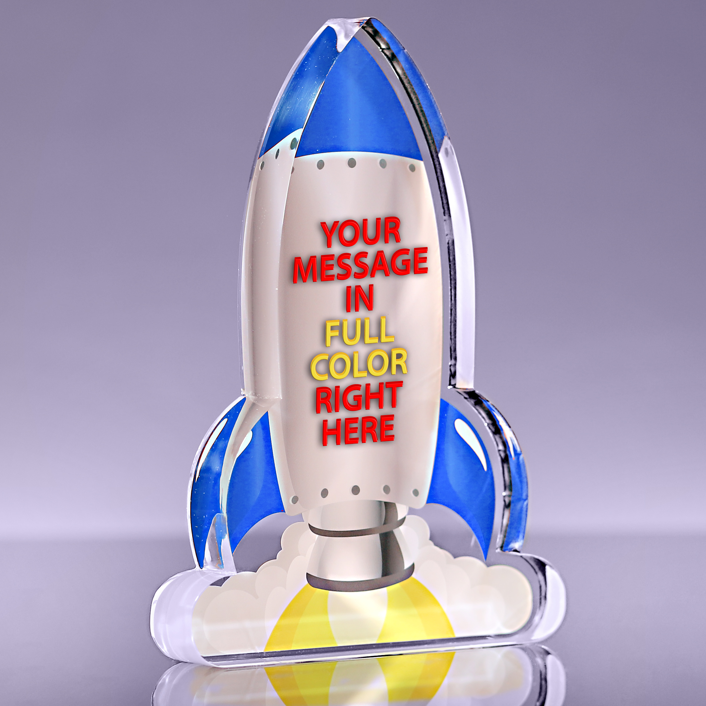 Blast Off Blue Rocket Acrylic Award - 7 inch