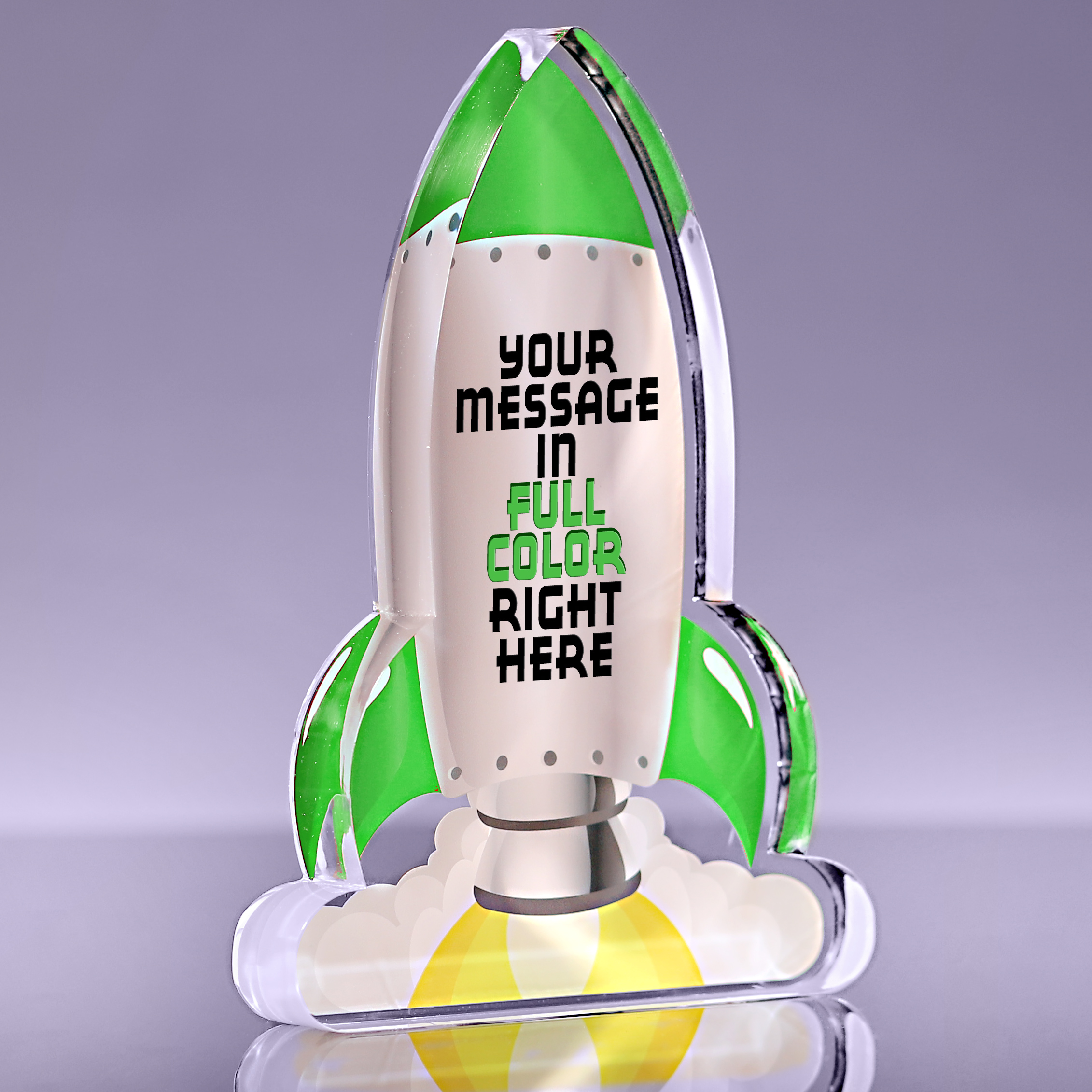 Blast Off Green Rocket Acrylic Award - 7 inch