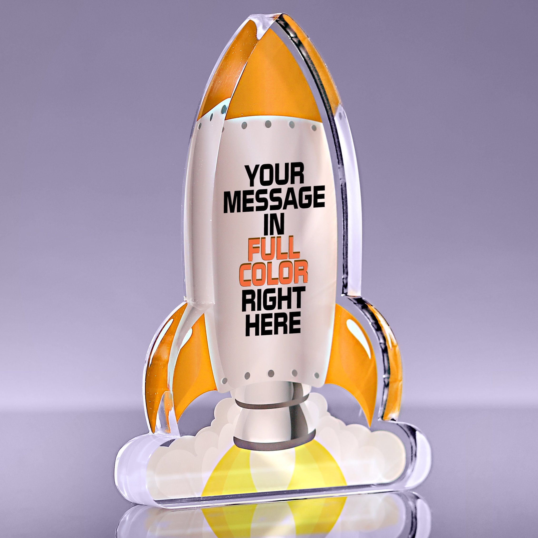 Blast Off Orange Rocket Acrylic Award - 7 inch