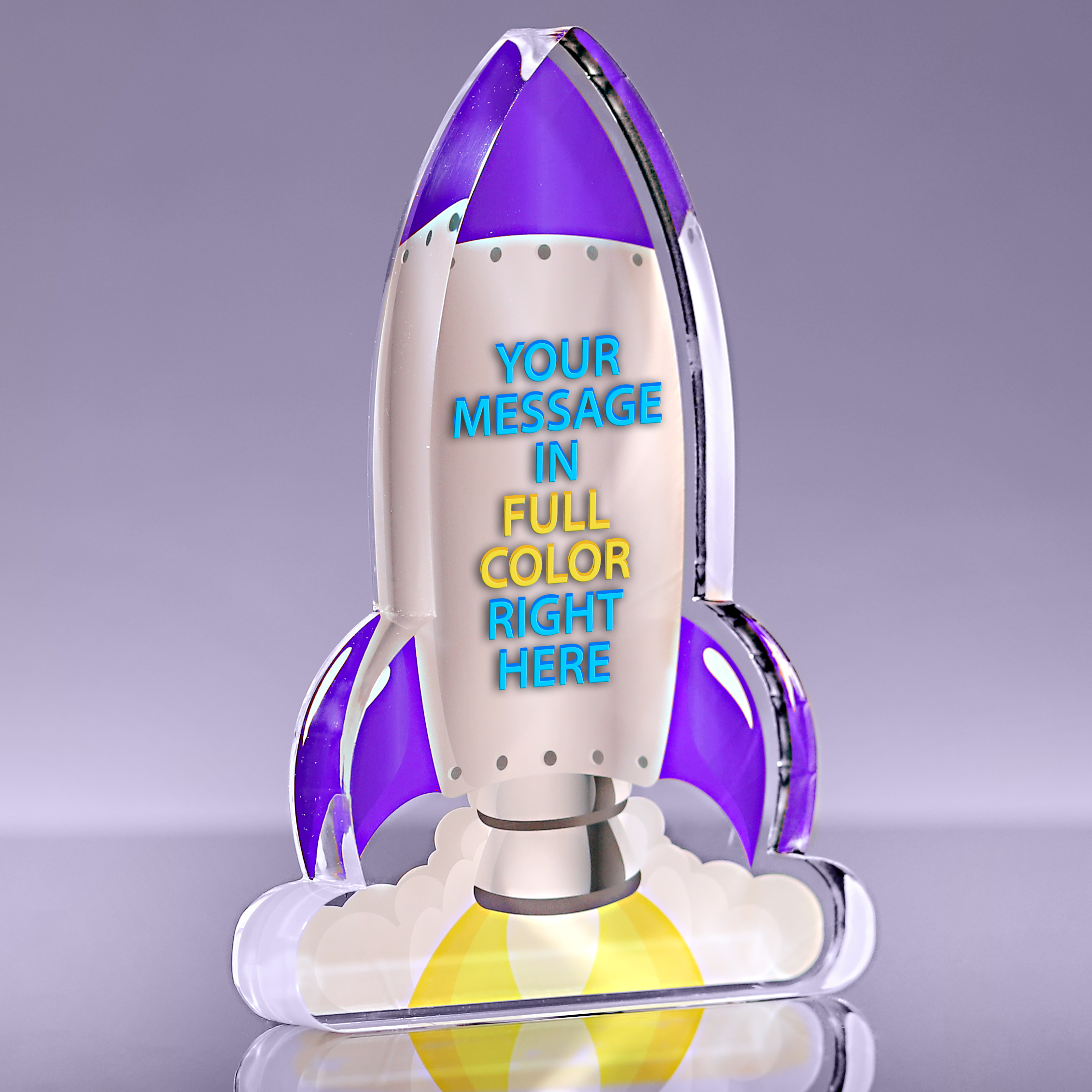 Blast Off Purple Rocket Acrylic Award - 7 inch