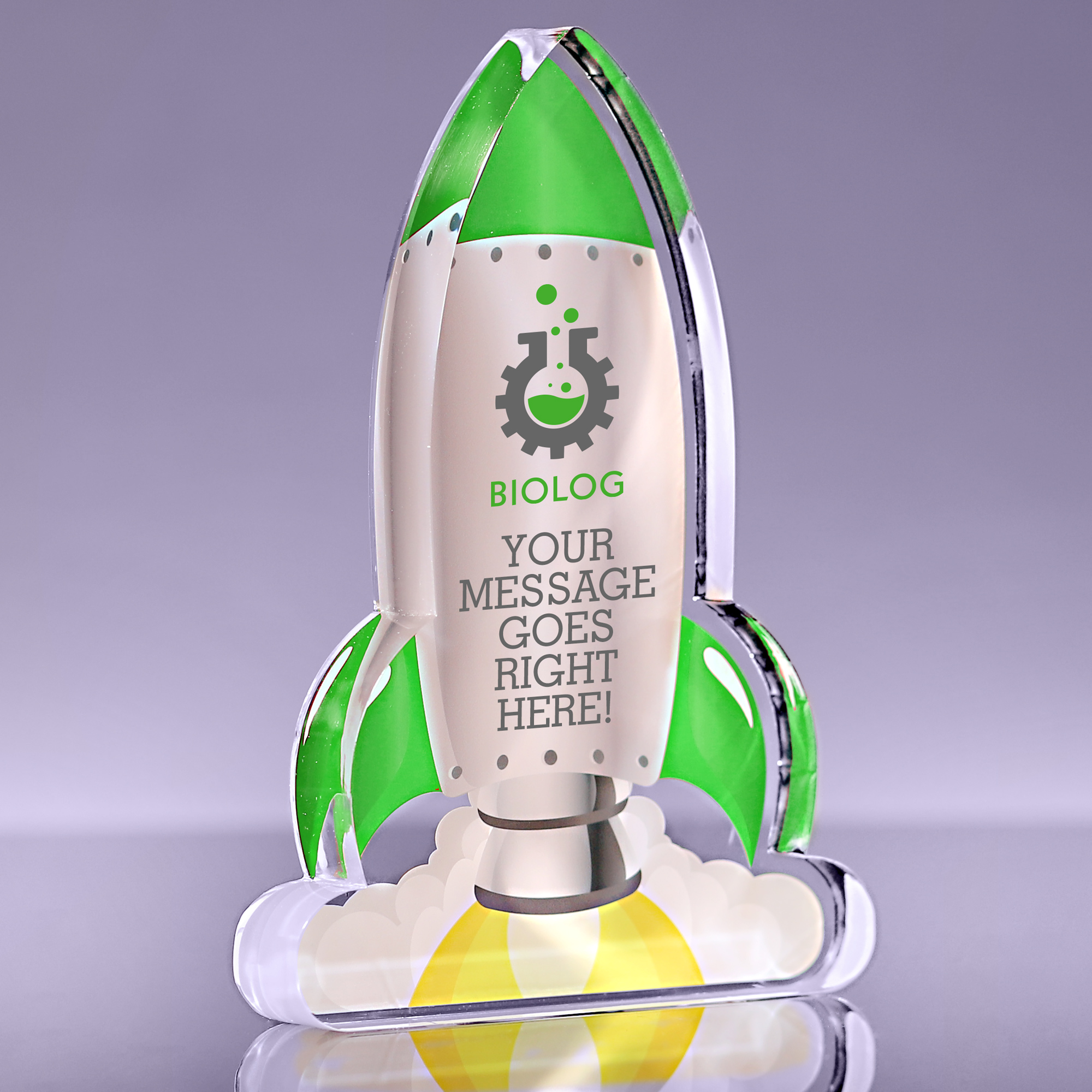 Blast Off Green Rocket Acrylic Award - 8 inch