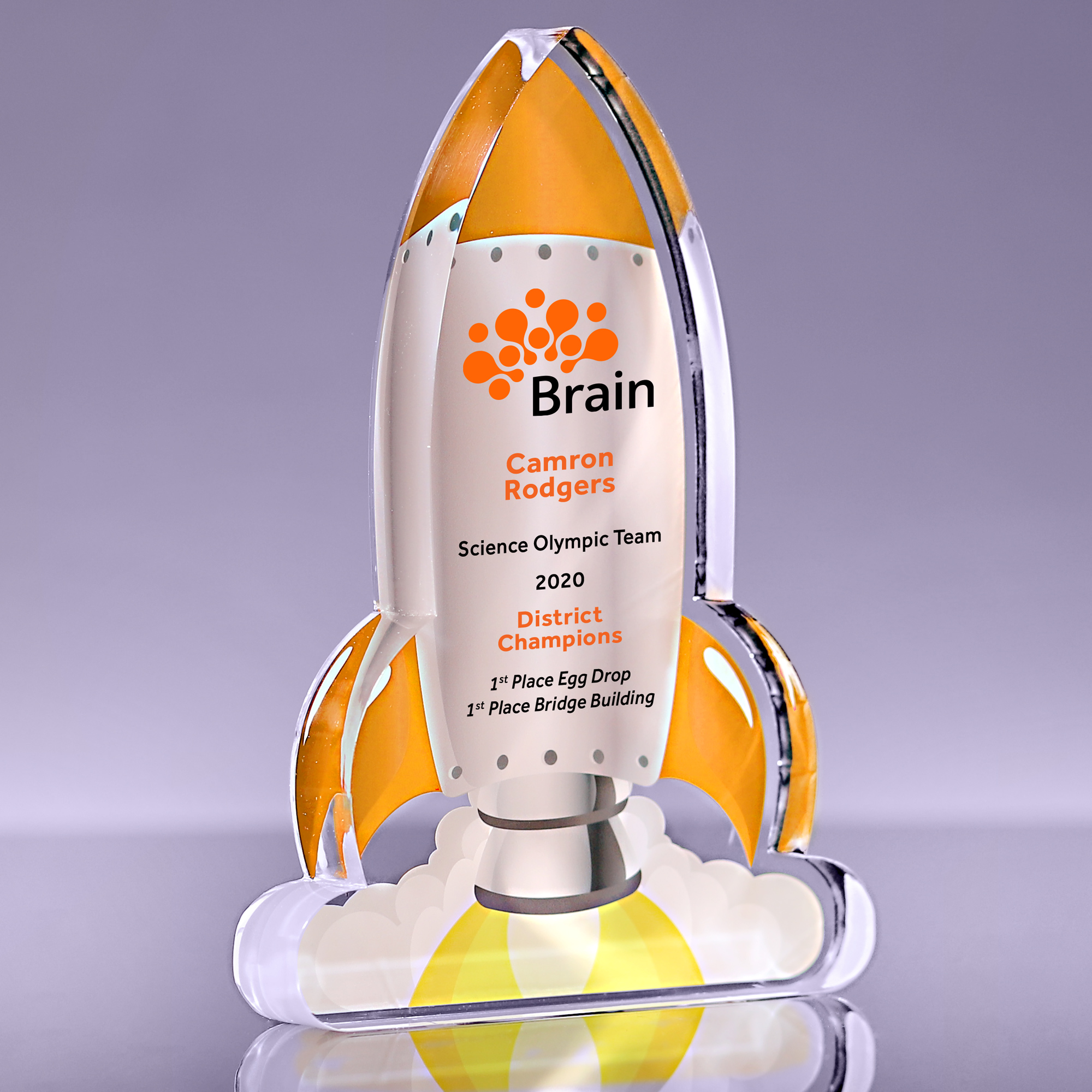 Blast Off Orange Rocket Acrylic Award - 8 inch