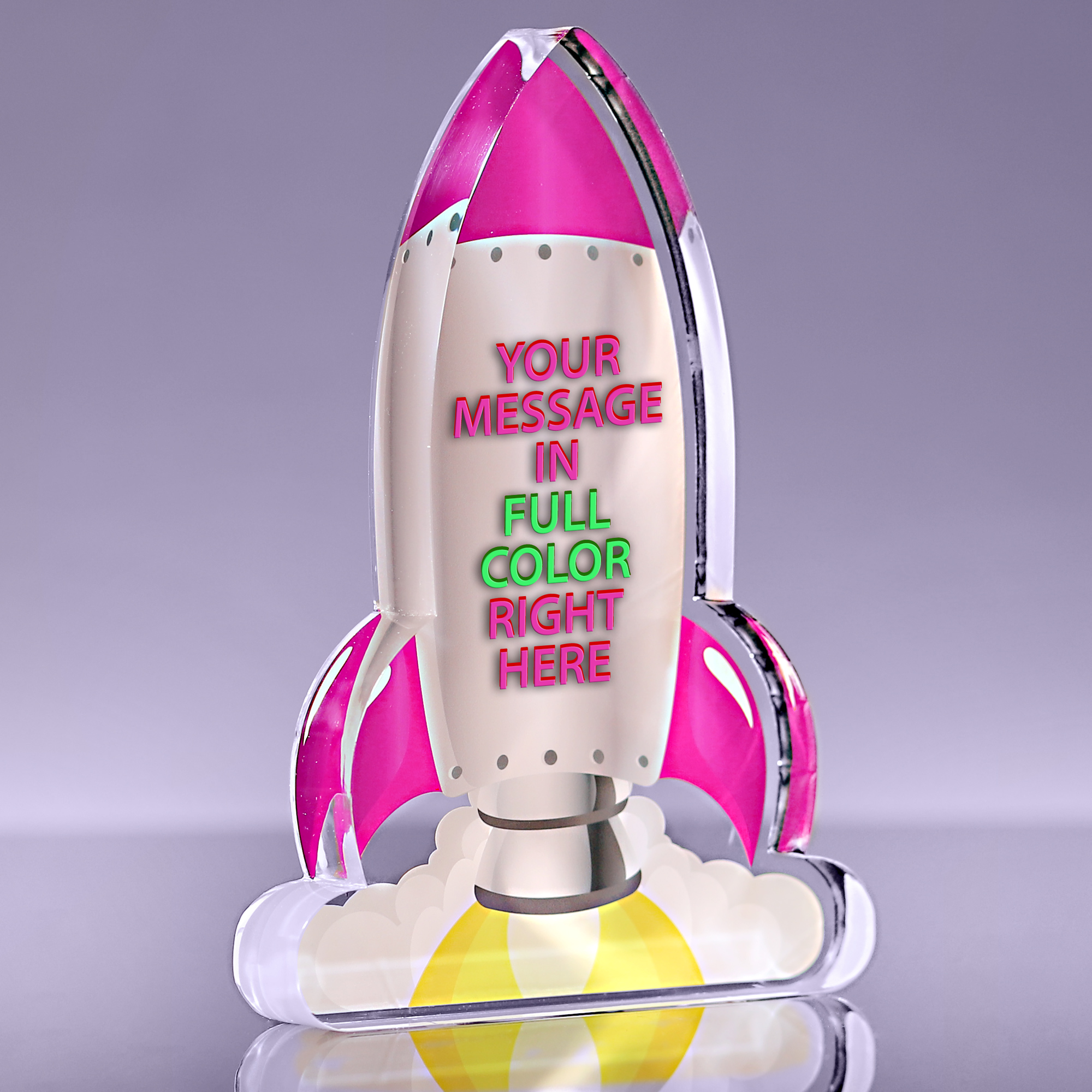 Blast Off Pink Rocket Acrylic Award - 8 inch