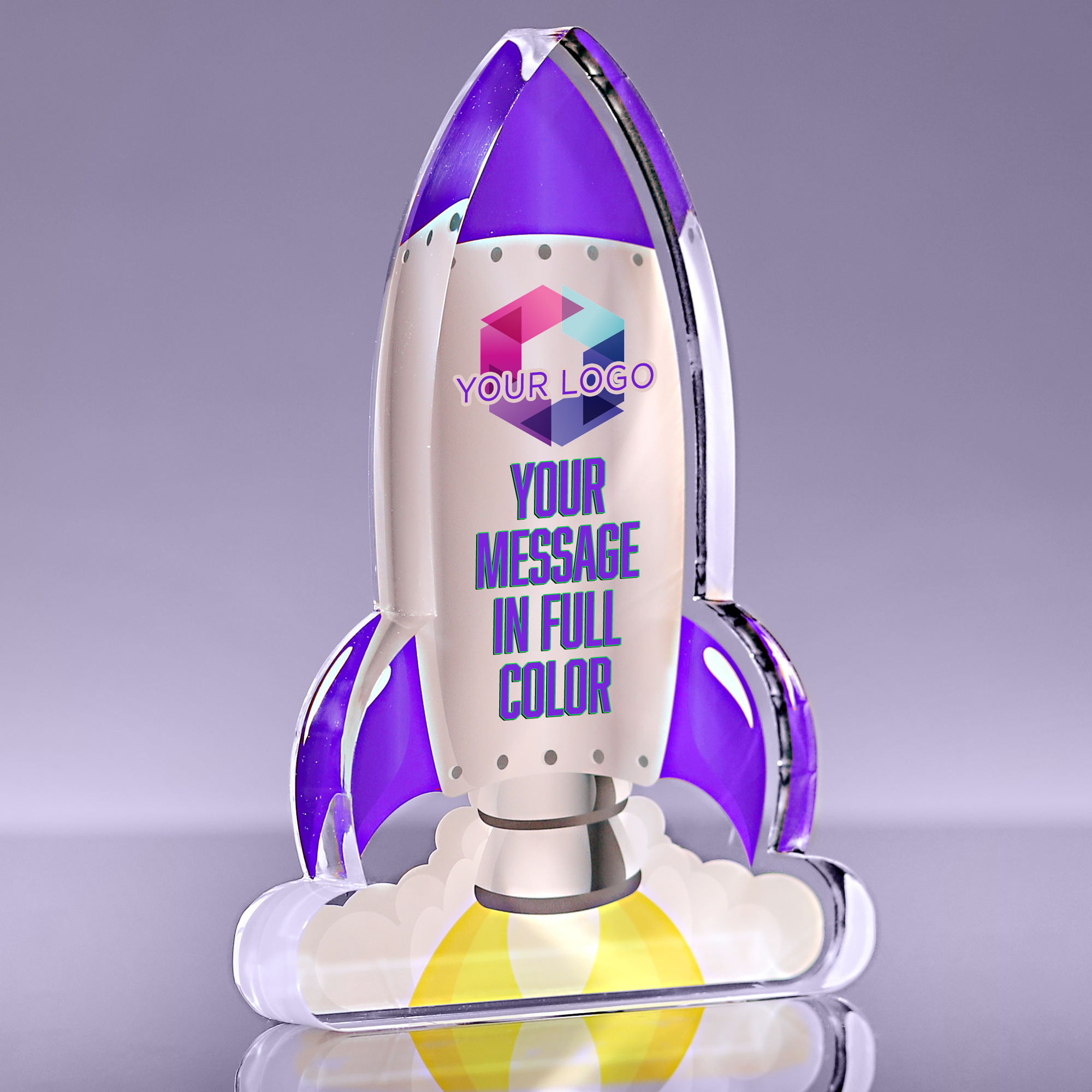 Blast Off Purple Rocket Acrylic Award - 8 inch