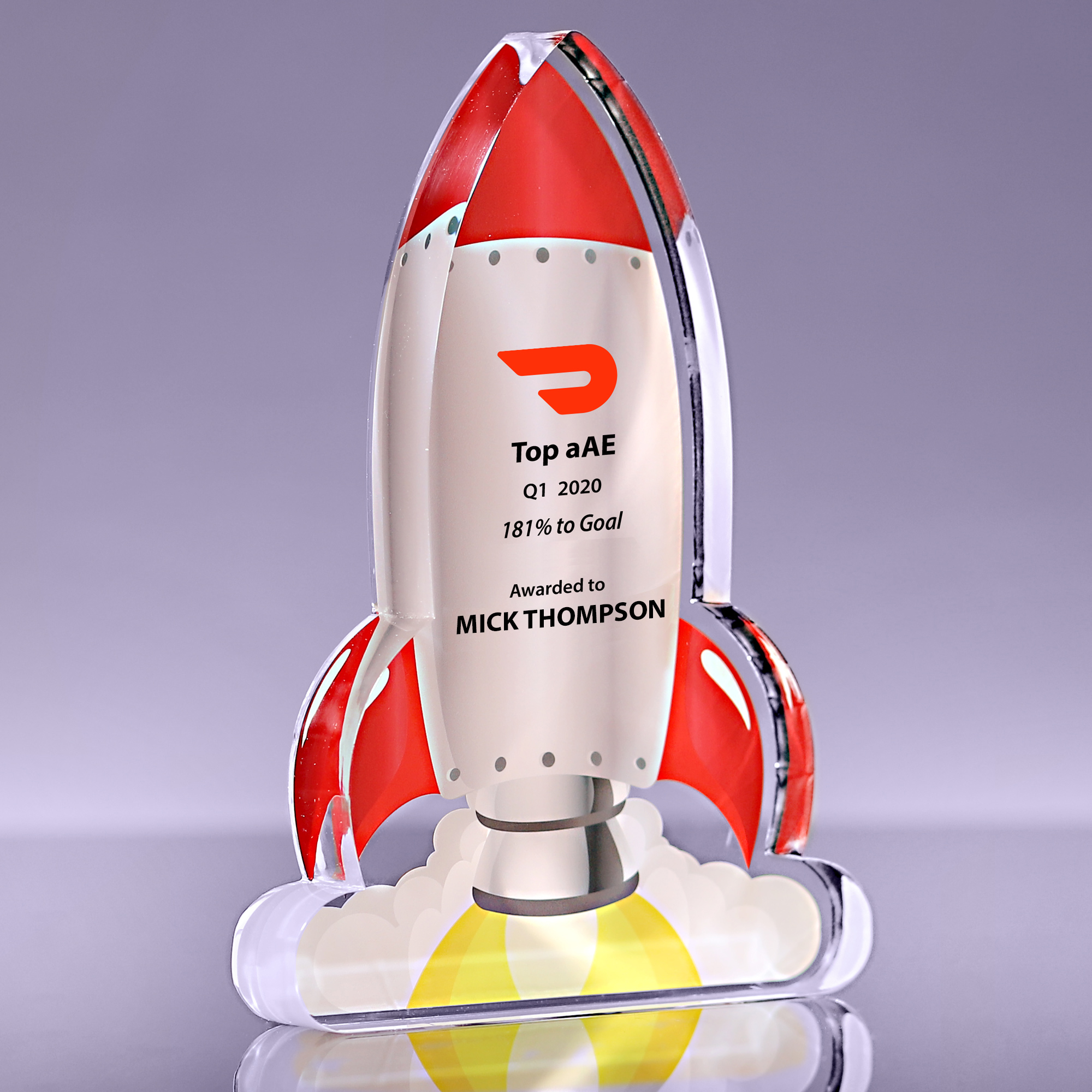 Blast Off Red Rocket Acrylic Award - 8 inch
