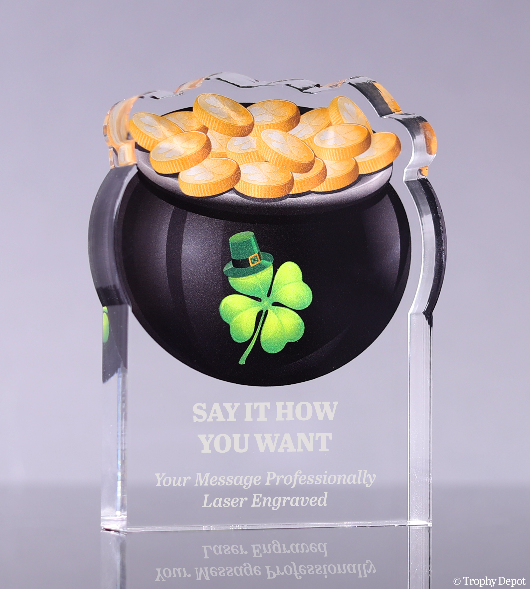 St. Patrick's Day Pot of Gold Acrylic Award - 4 inch