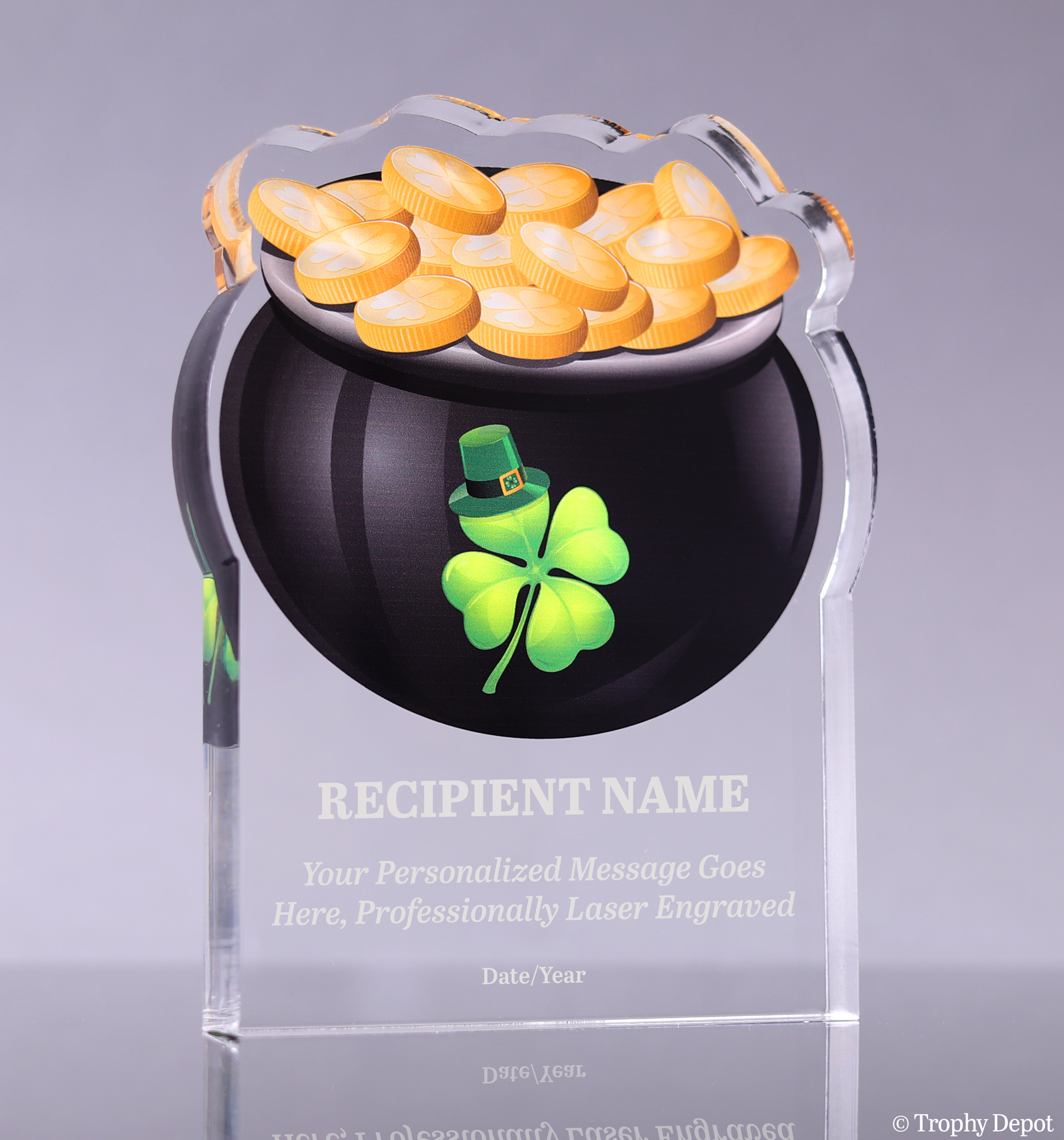 St. Patrick's Day Pot of Gold Acrylic Award - 6 inch