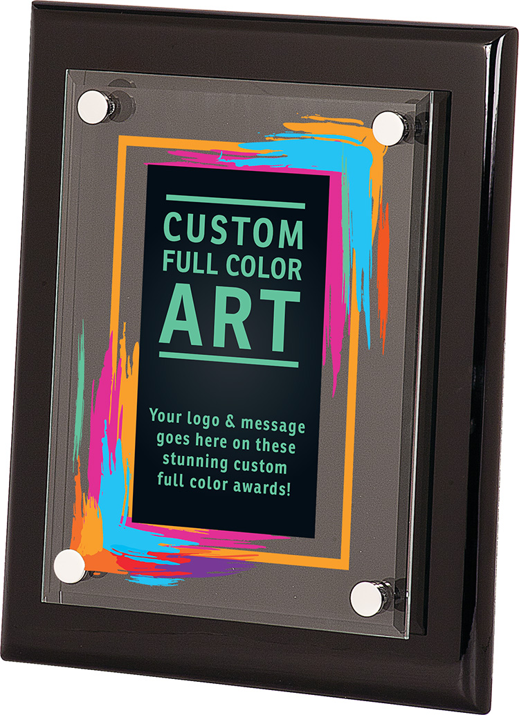 Full Color Piano Finish Floating Acrylic Plaques - Black Finish 8x10