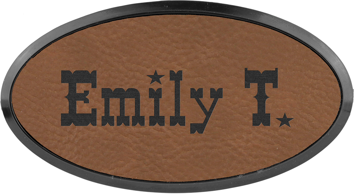 Leatherette Oval Badge with Border - Dark Brown