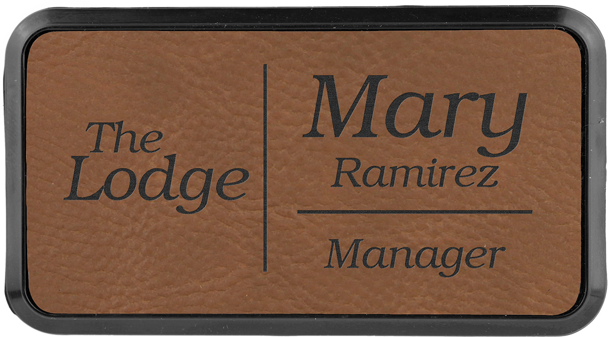 Leatherette Large Rectangle Badge with Border - Dark Brown