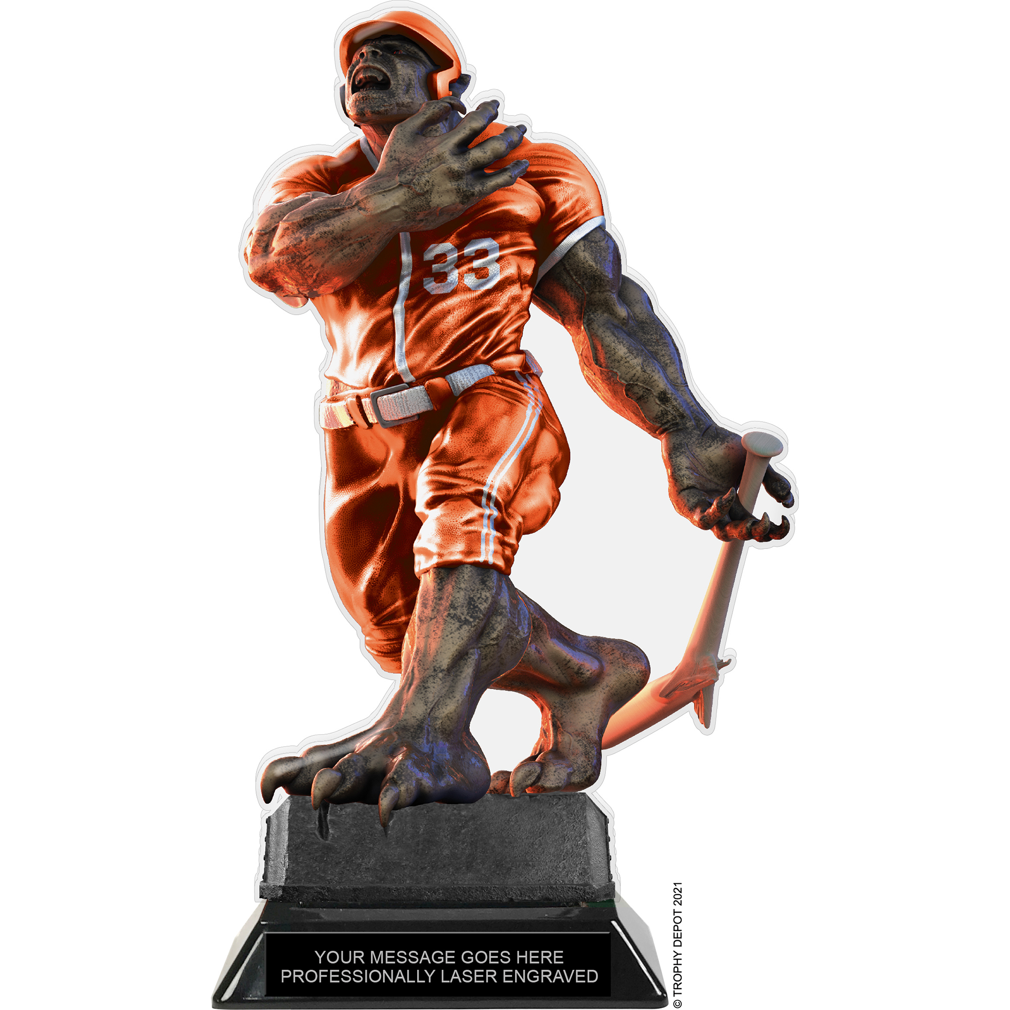 Beast Baseball Choose Your Number Acrylic Trophy - 10 inch Orange