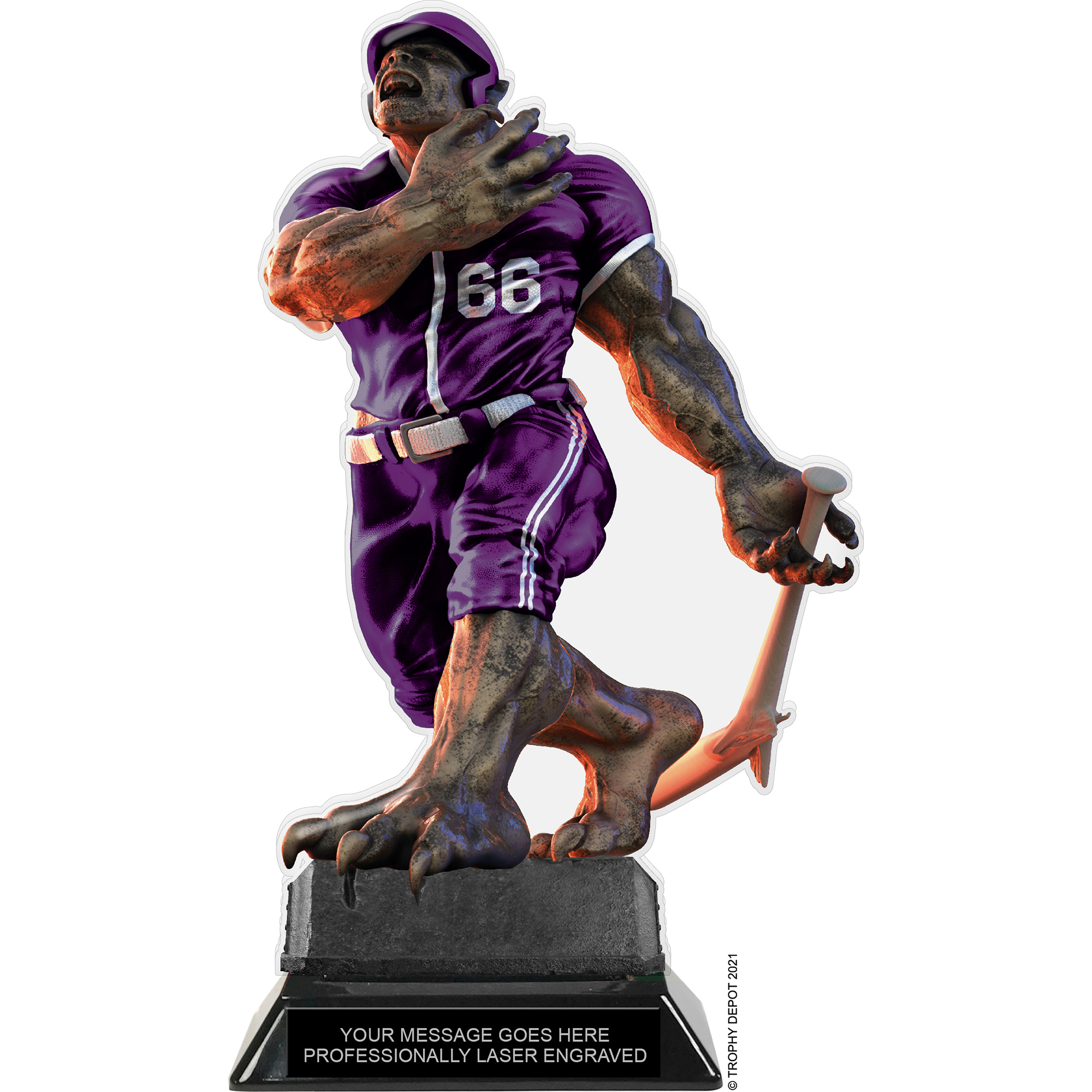 Beast Baseball Choose Your Number Acrylic Trophy - 10 inch Purple