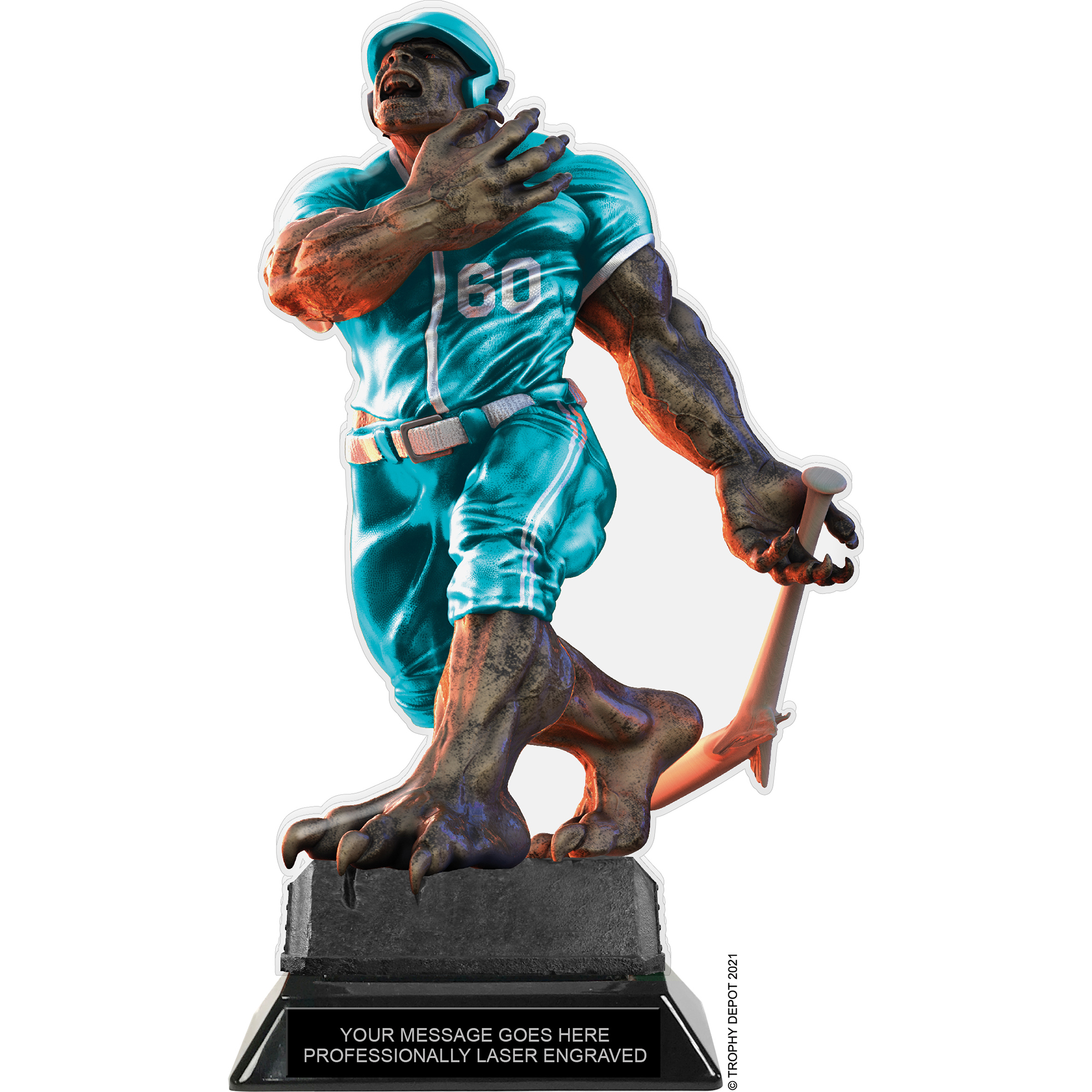 Beast Baseball Choose Your Number Acrylic Trophy - 10 inch Teal