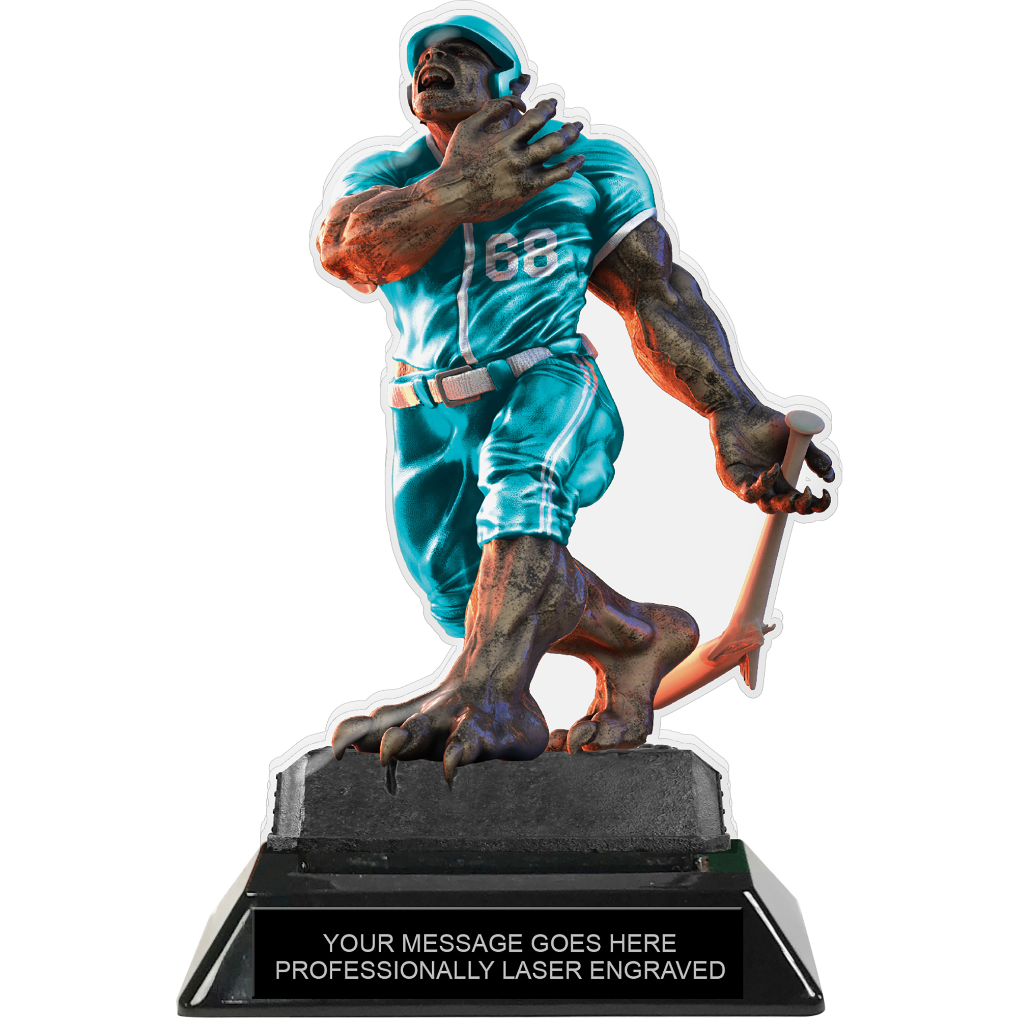 Beast Baseball Choose Your Number Acrylic Trophy - 7 inch Teal