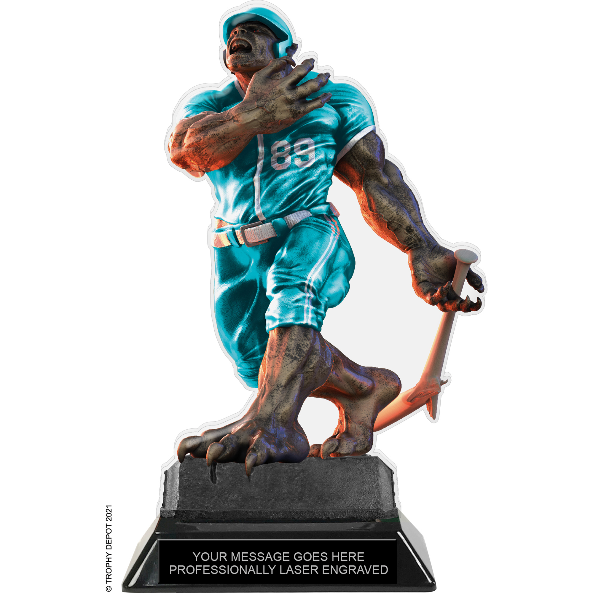 Beast Baseball Choose Your Number Acrylic Trophy - 8.5 inch Teal