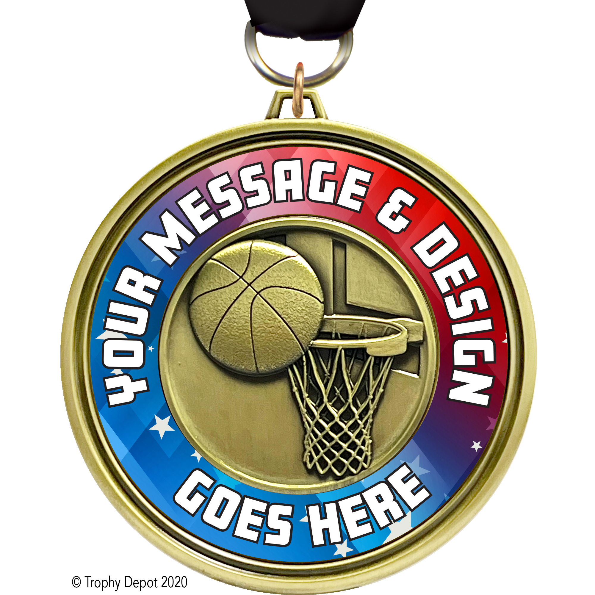 Custom 3 inch Eclipse Insert Medal - Basketball