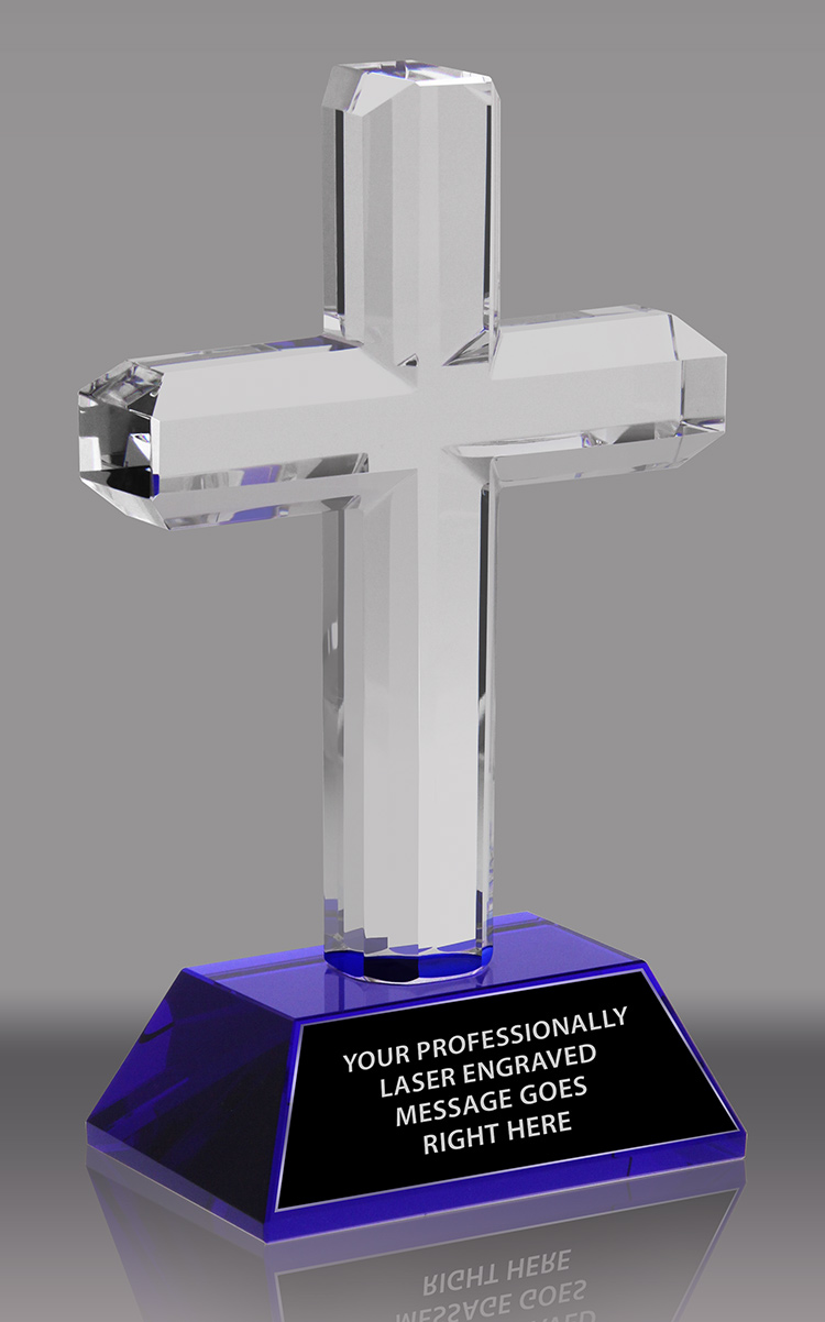 Crystal Cross Award with Blue Crystal Base