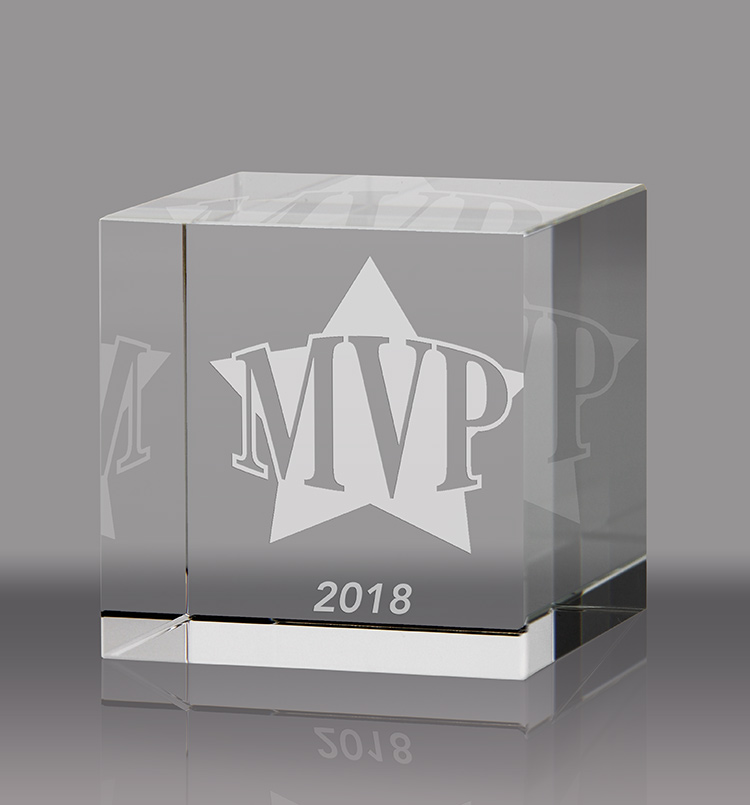 Crystal Straight Cube Paperweight Award - 3.125 inch