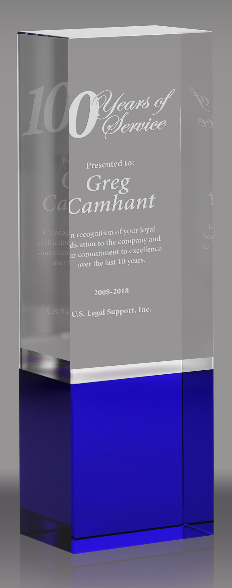 Crystal Block Award with Cobalt Blue Bottom - 7 inch
