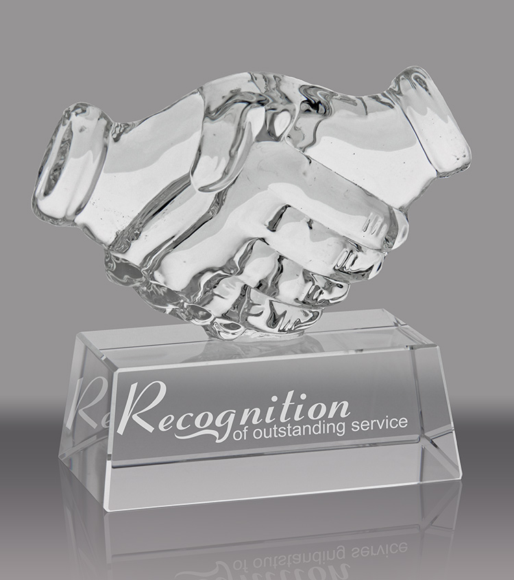 Optical Crystal Handshake Award- 5 inch