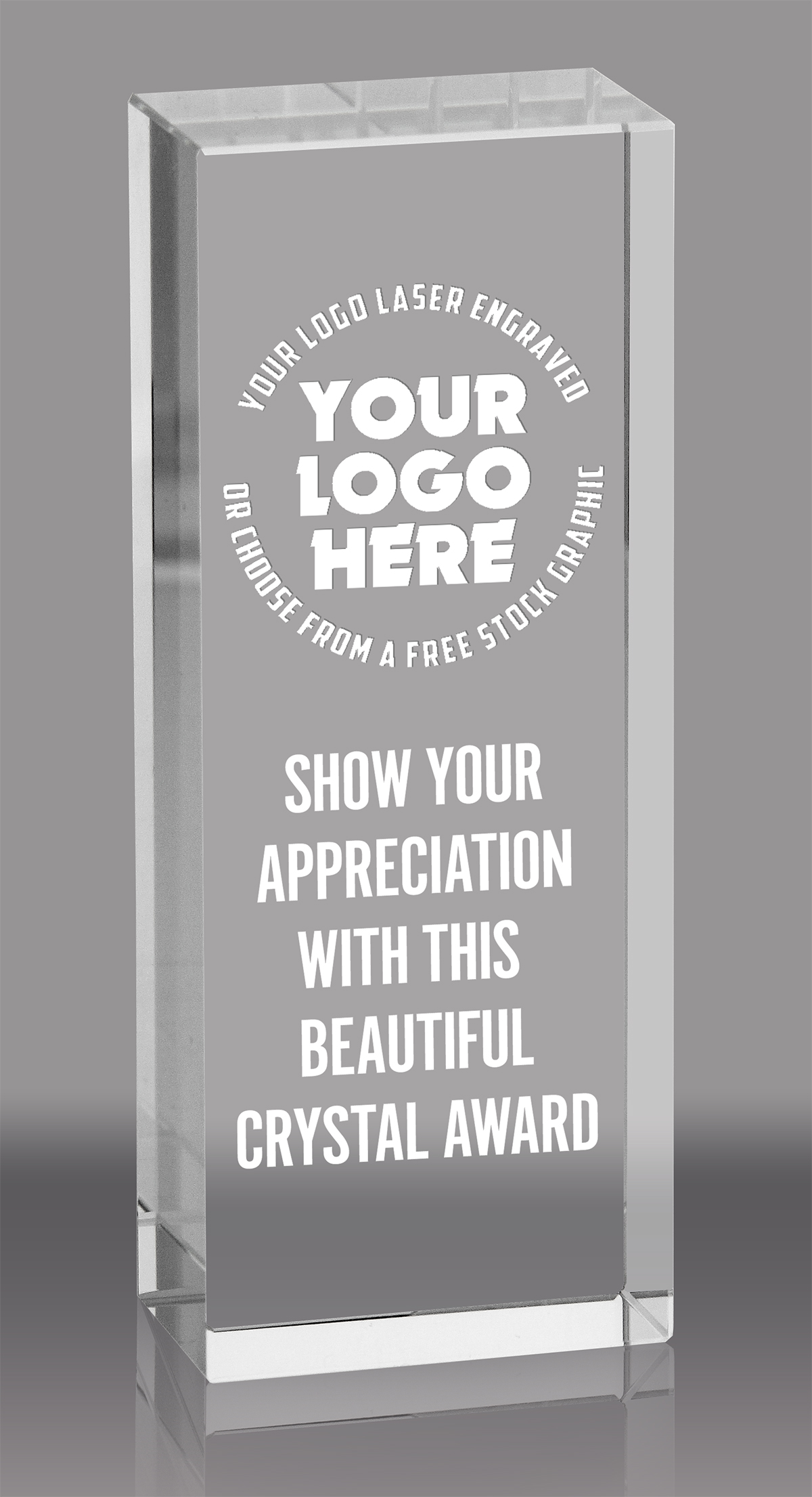 1.25 Inch Thick Vertical Crystal Block Award - 2x5 inch