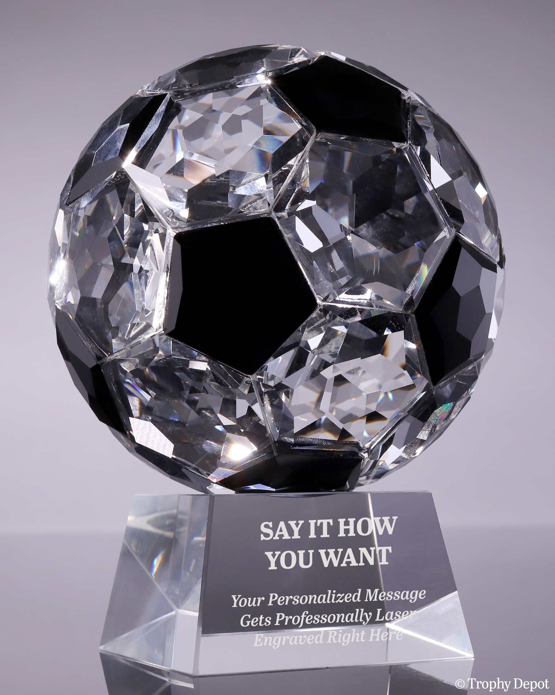 Faceted Crystal Soccer Ball Award - 5.75 inch