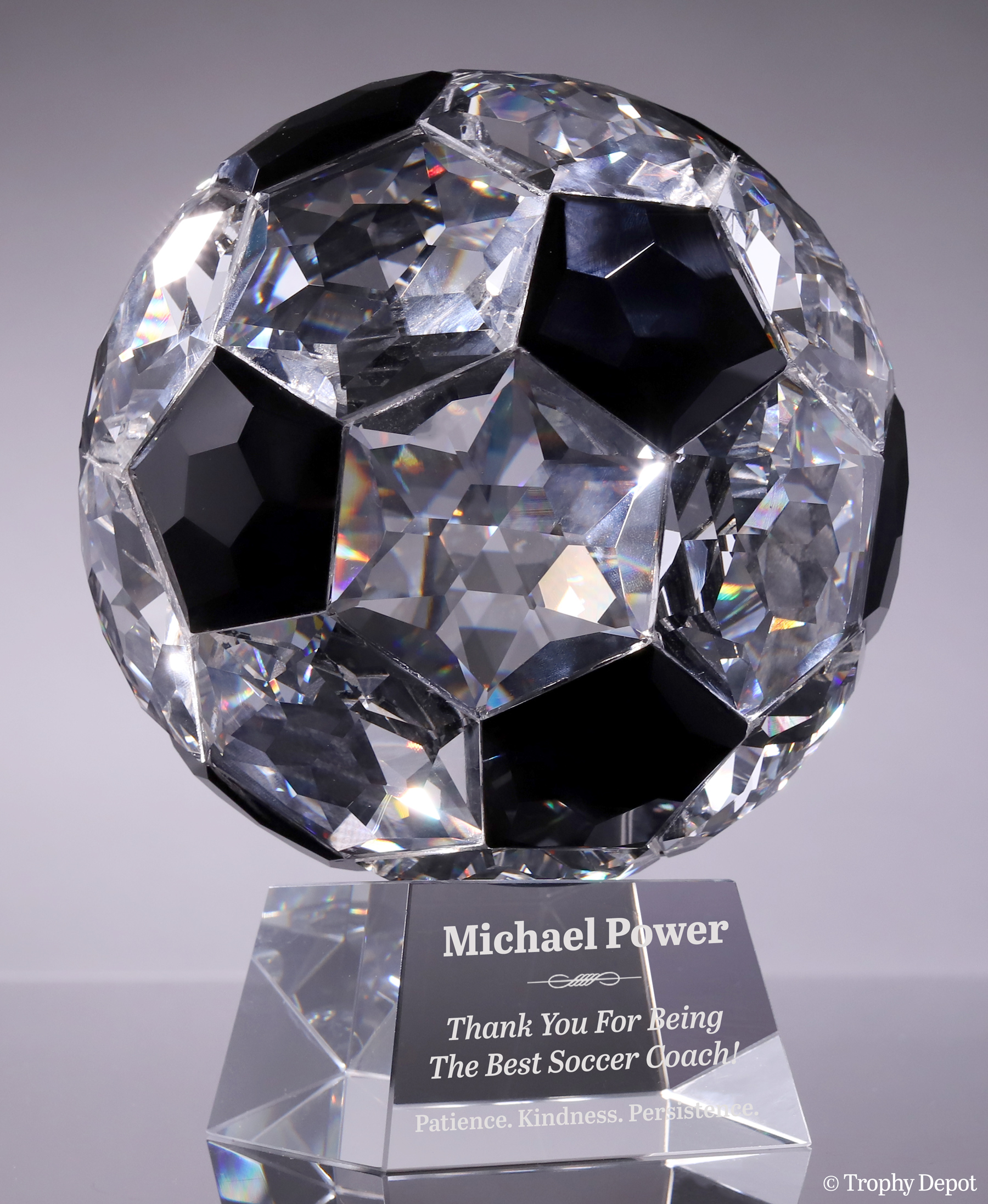 Faceted Crystal Soccer Ball Award - 7.5 inch