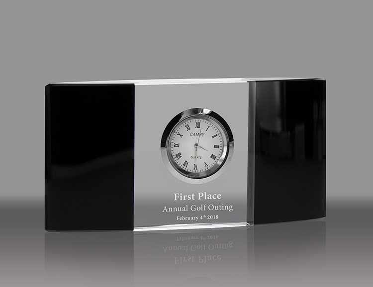 Black & Crystal Convex Clock Award