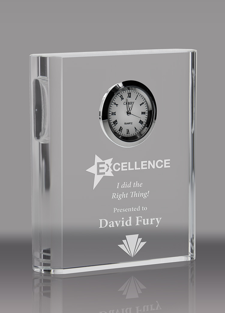 Rounded Side Crystal Award with Clock 