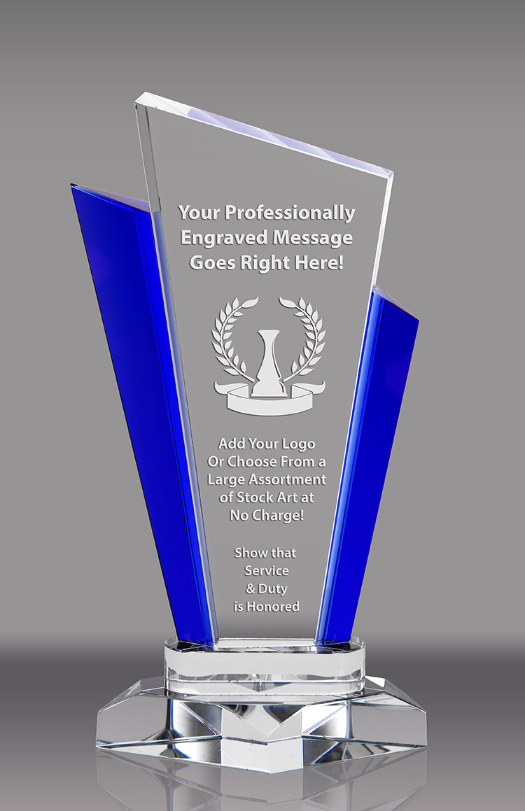 Crystal Marquee Award with Blue Uprights - 8.5 inch