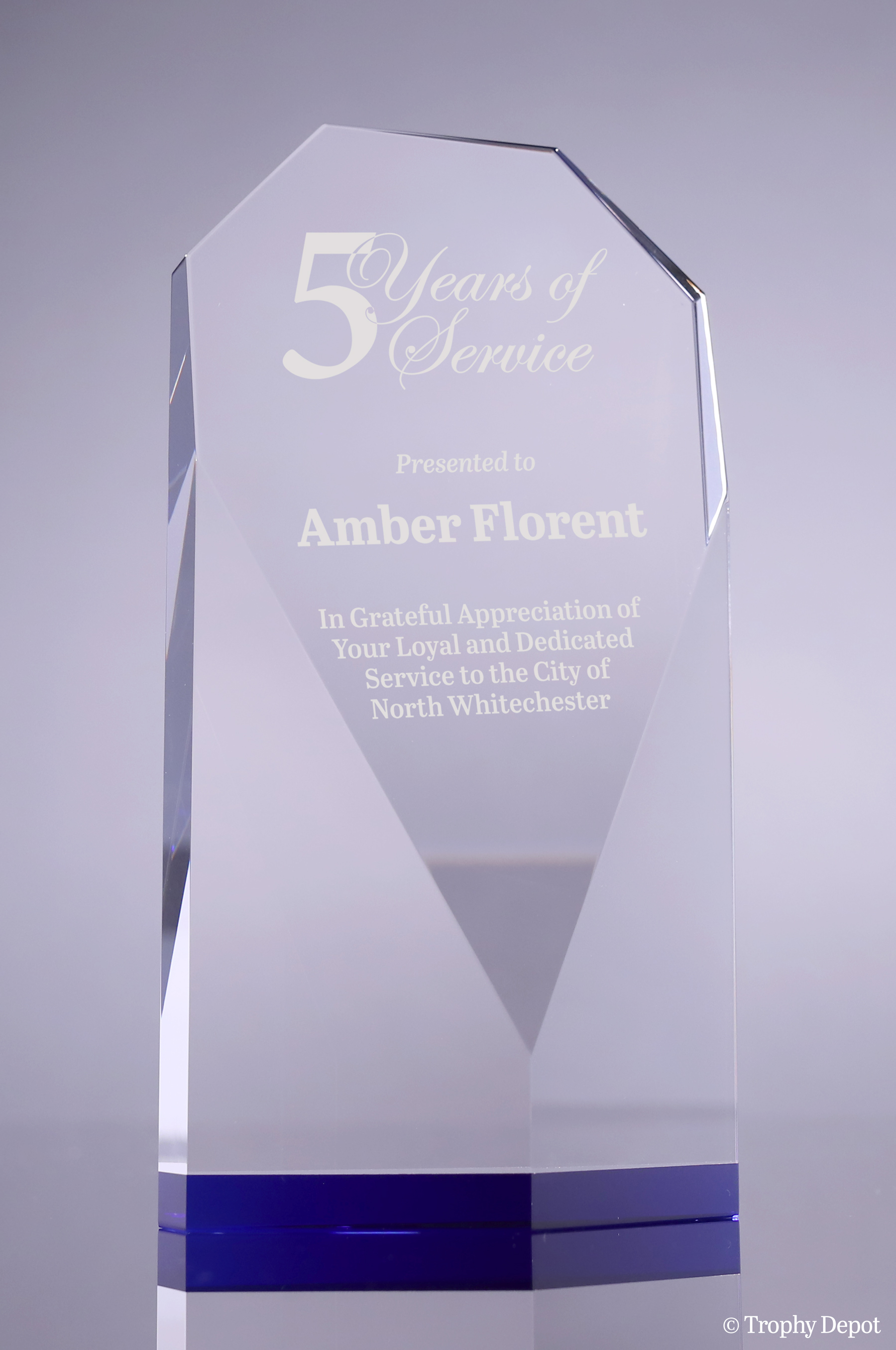 Diamond Faceted Crystal Award with Blue Accents - 8.5 inch