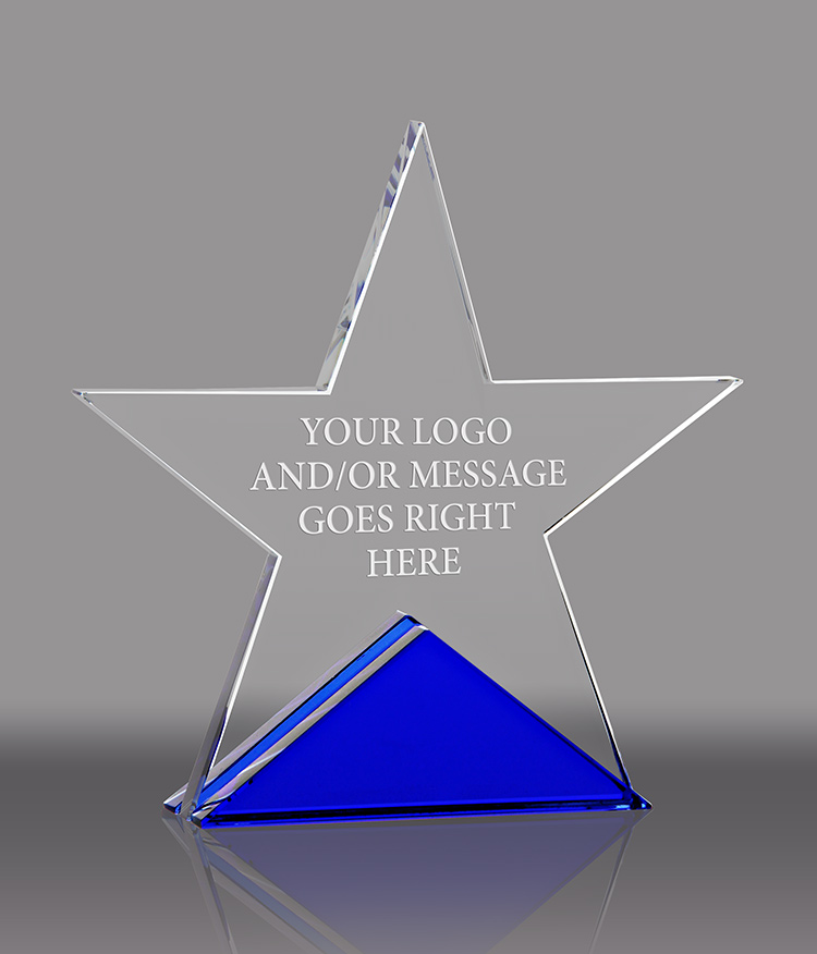 Crystal Star on Cobalt Blue Base Award - 5.25 inch
