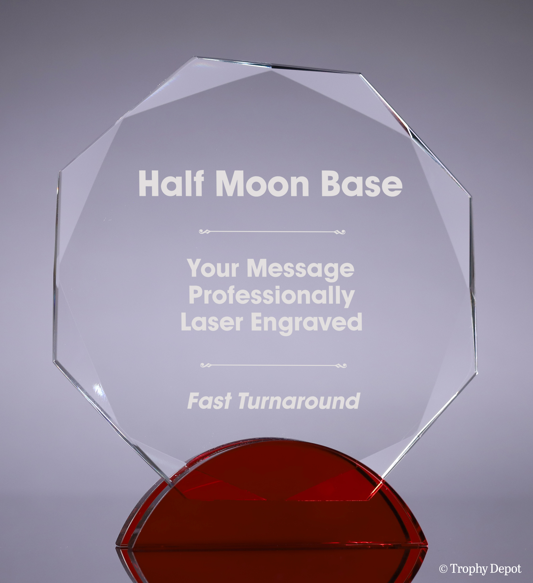 Crystal Octagon Award on Red Double Arc Base - 6.5 inch