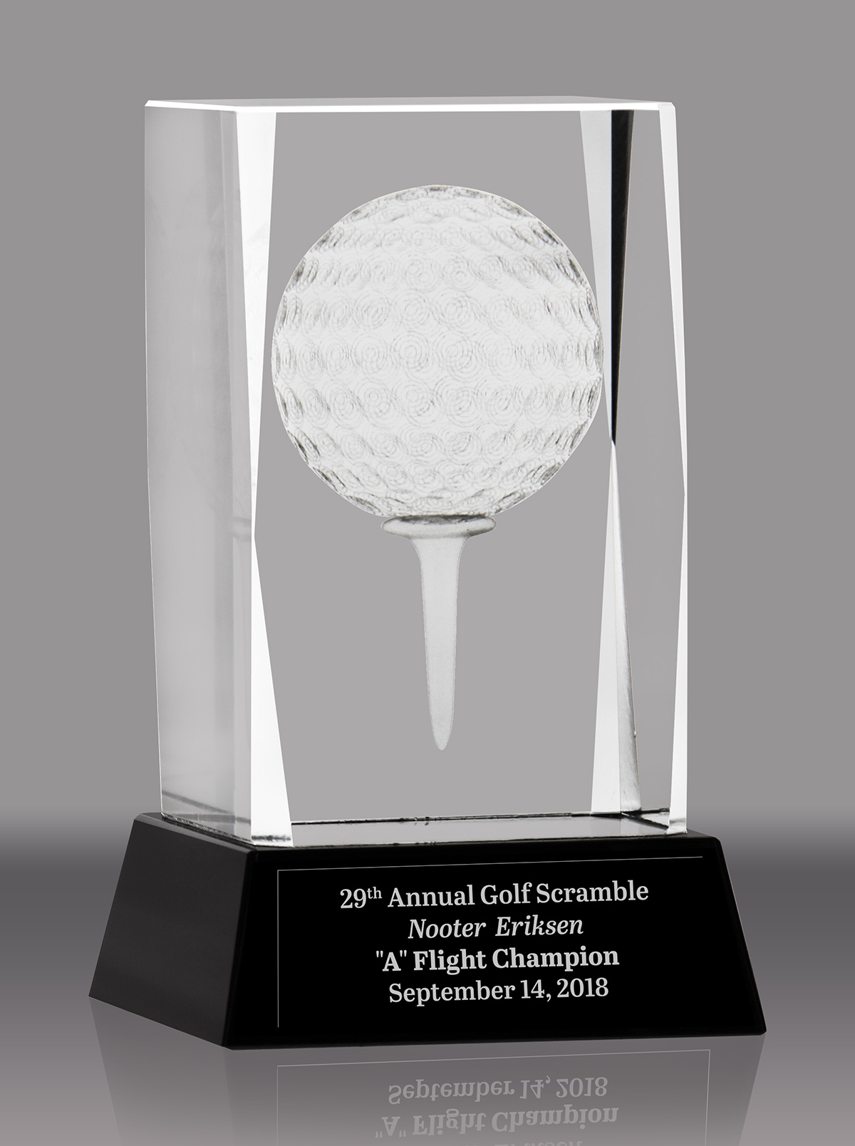 Crystal Optical Ball & Tee Golf Award- 4 inch
