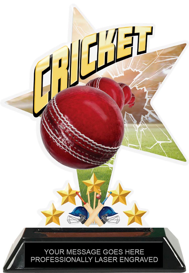 Cricket Shattered Star Colorix Acrylic Trophy- 7 inch
