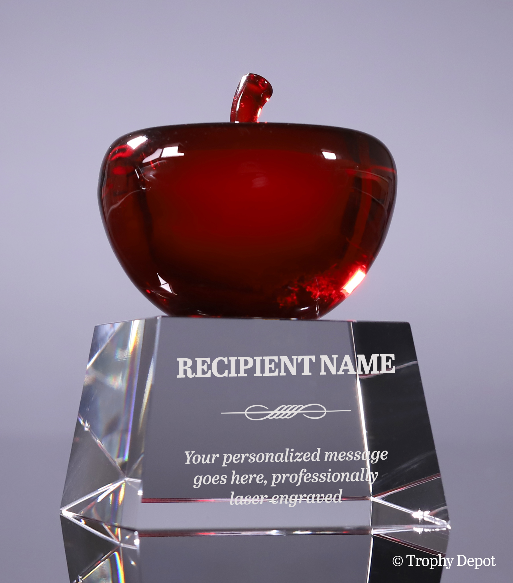 Crystal Red Apple Award with Clear Base