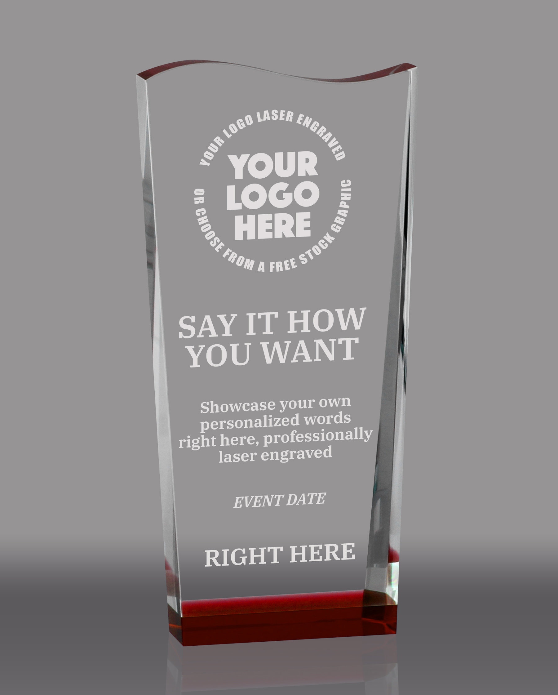 Wave Top Crystal Award - Red 7.75 inch